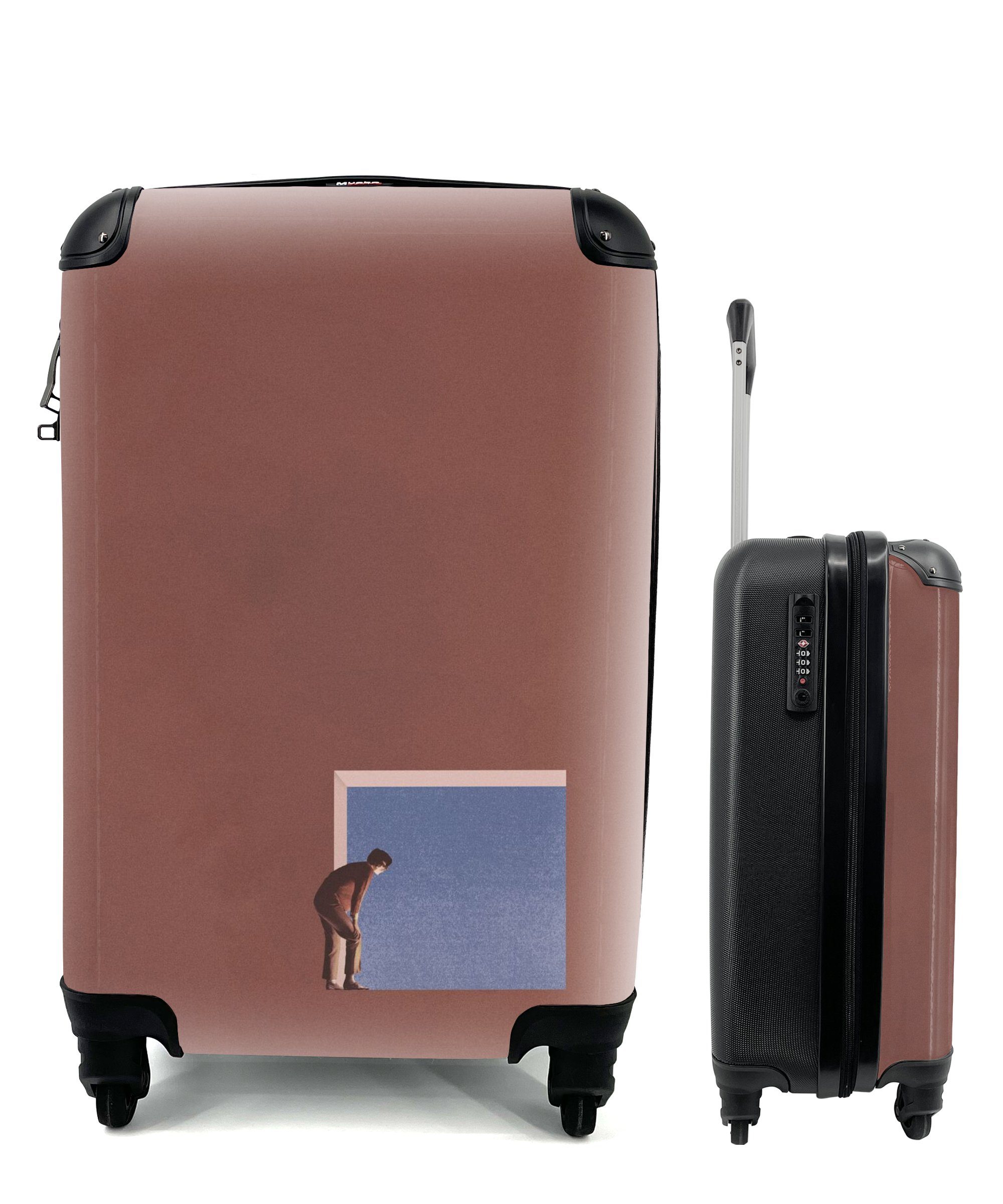 MuchoWow Handgepäckkoffer Mensch - Jahrgang - Design, 4 Rollen, Reisetasche mit rollen, Handgepäck für Ferien, Trolley, Reisekoffer