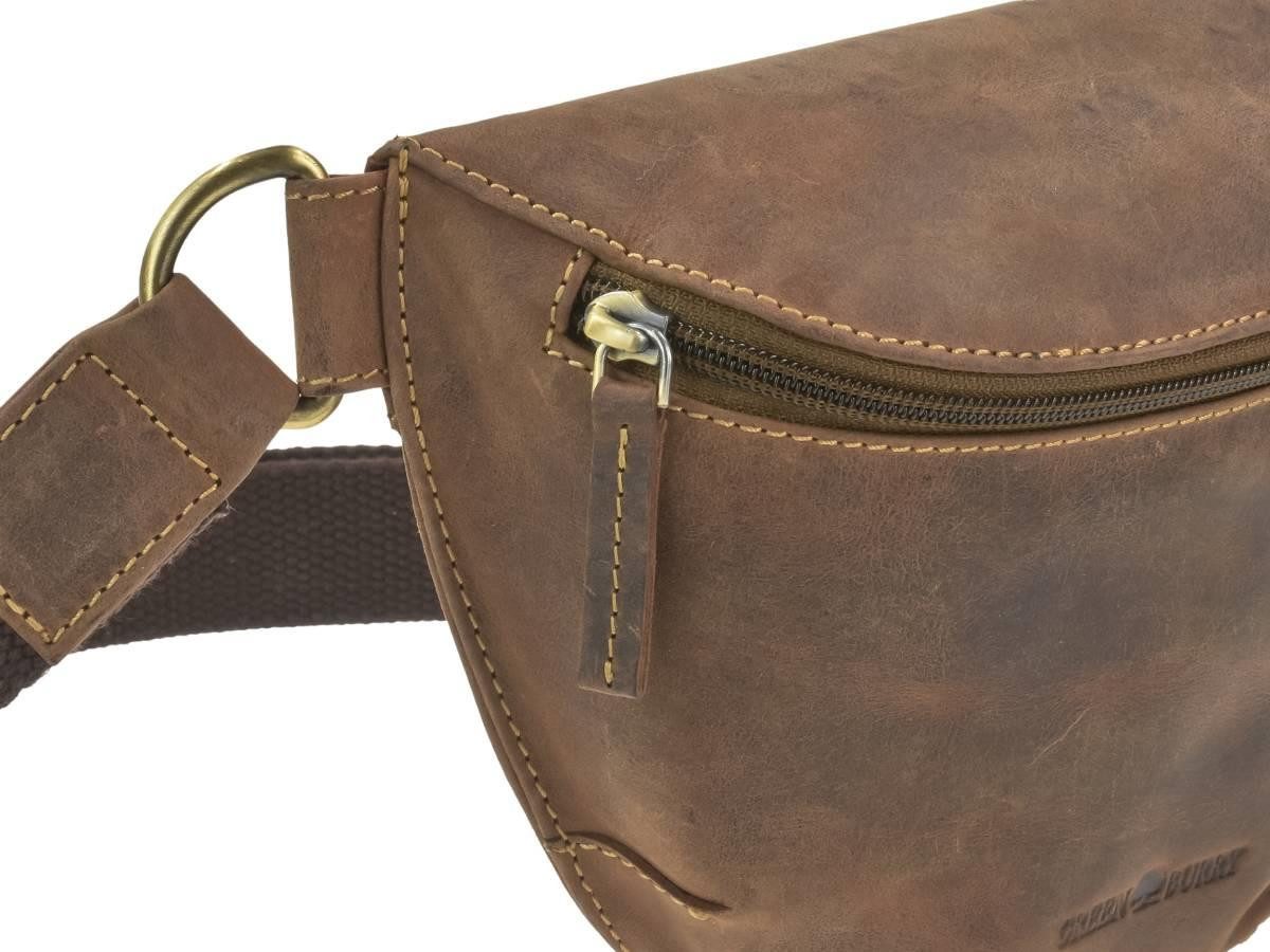 Greenburry Bauchtasche "Vintage" Crossbag Crossbody Bag Leder 26x17cm antik braun, Crossover, Festivaltasche, Outdoortasche