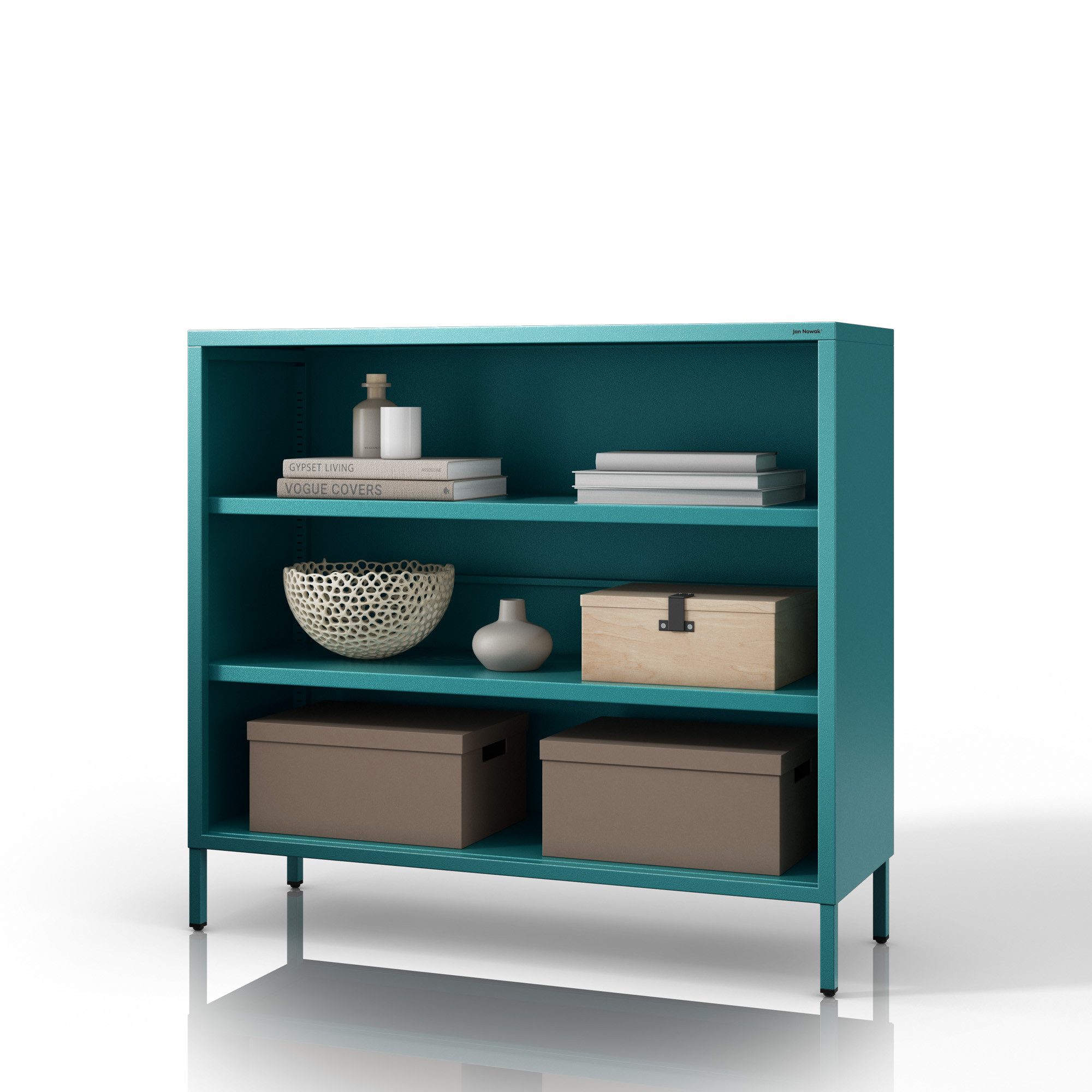 Jan Nowak Sideboard LUCA Regal Metall Stahl 100x90x35cm 2 Regale Sparkling (Stahl 0,6mm, 40kg, 25mm Raster, Wandmontage möglich), Brilliance Beine regulierbar Wohnzimmer Büro