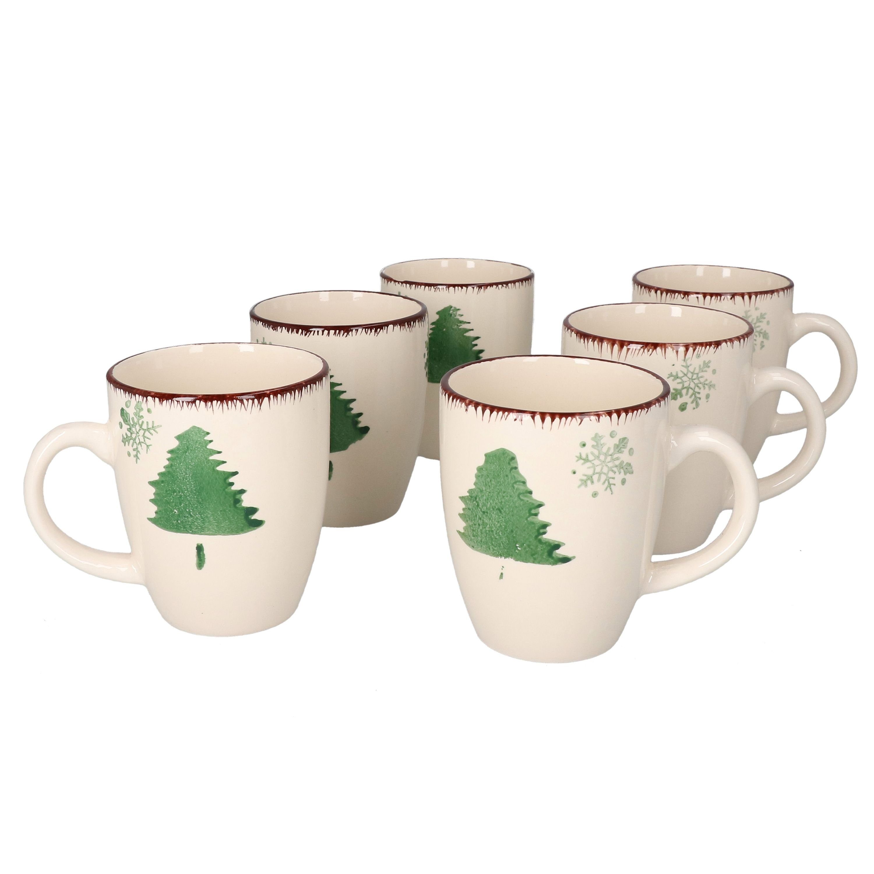 MamboCat Becher 6er Set Kaffeebecher Schneeflocke & Tannenbaum 300ml - 23105770, Steingut