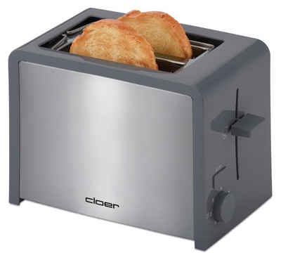 Cloer Toaster 3215, Toaster für 2 Toast Stopptaste Integrierter Brötchenaufsatz grau