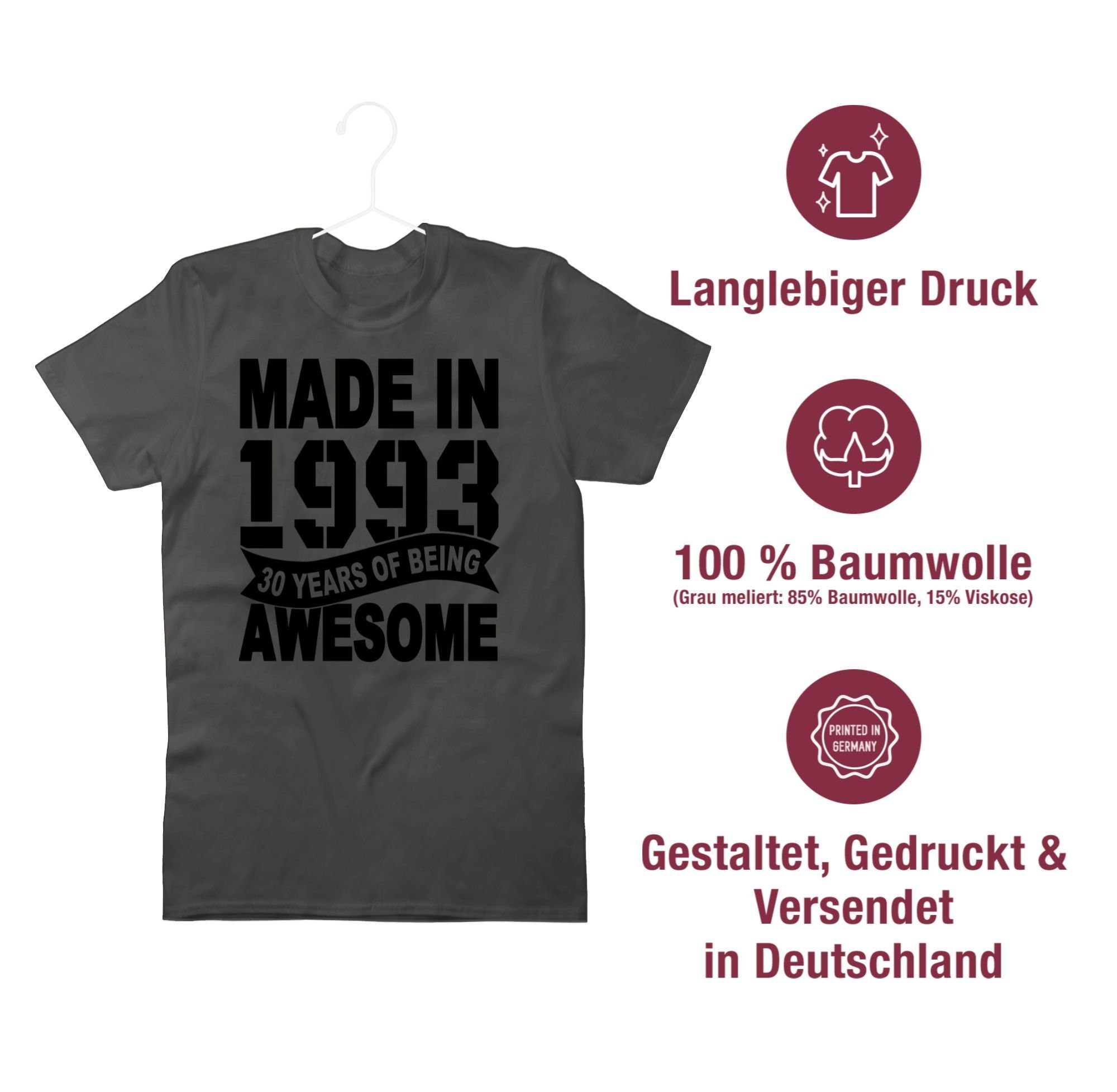 years Dunkelgrau Thirty 30. awesome 1 of schwarz Geburtstag Made being in T-Shirt 1993 Shirtracer