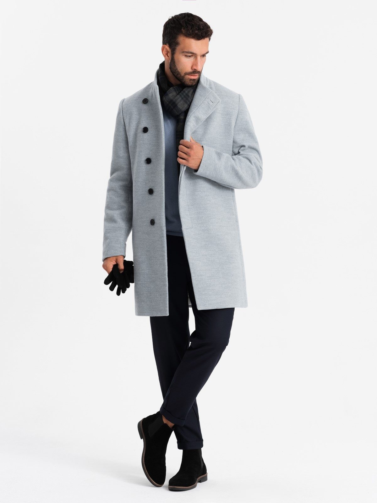 OMBRE Wintermantel Herrenmantel mit asymmetrischem Verschluss und hohem Kragen – Bild 3 von 5