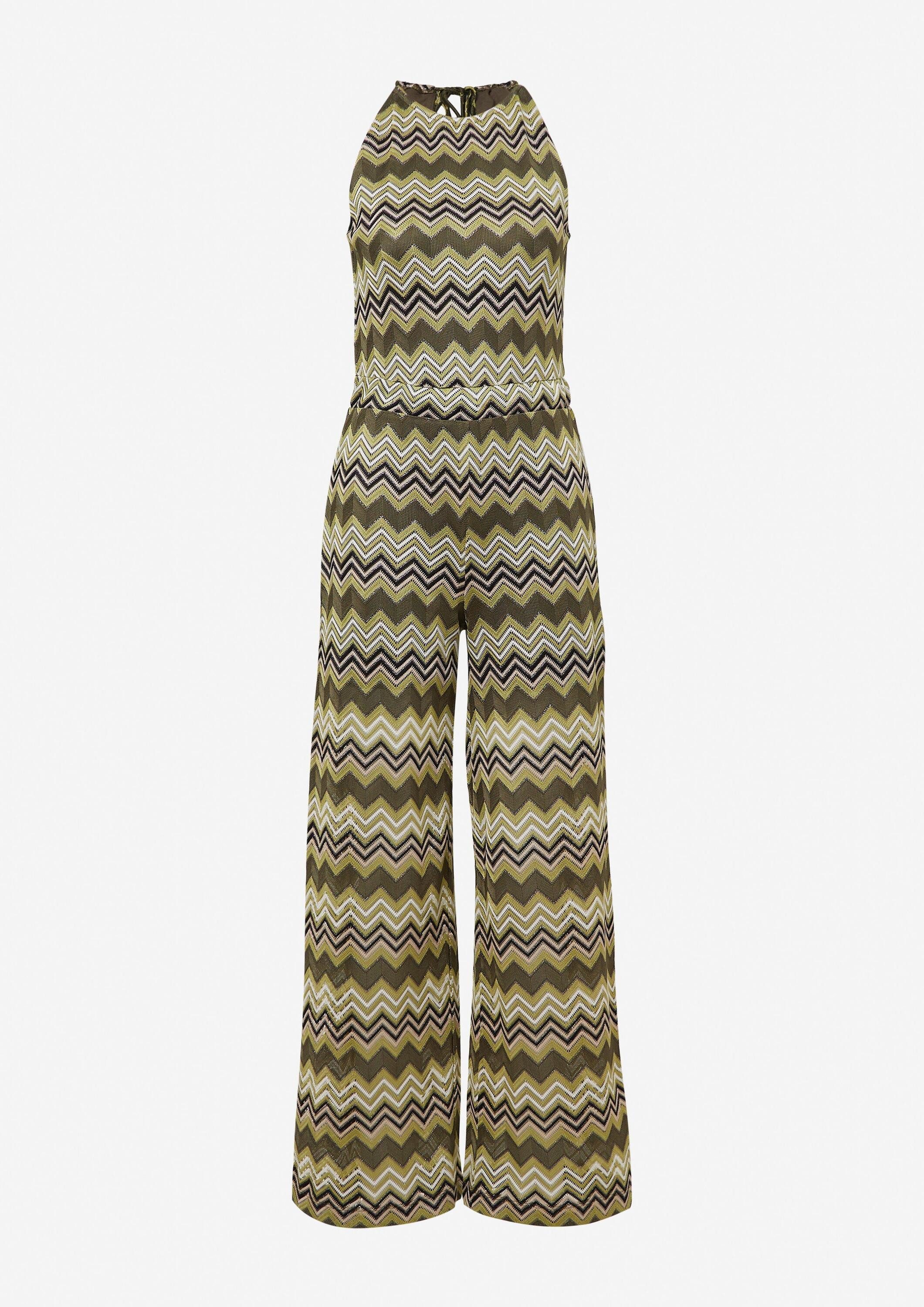 comma Jumpsuit Overall Strick-Jumpsuit mit Zick-Zack-Muster