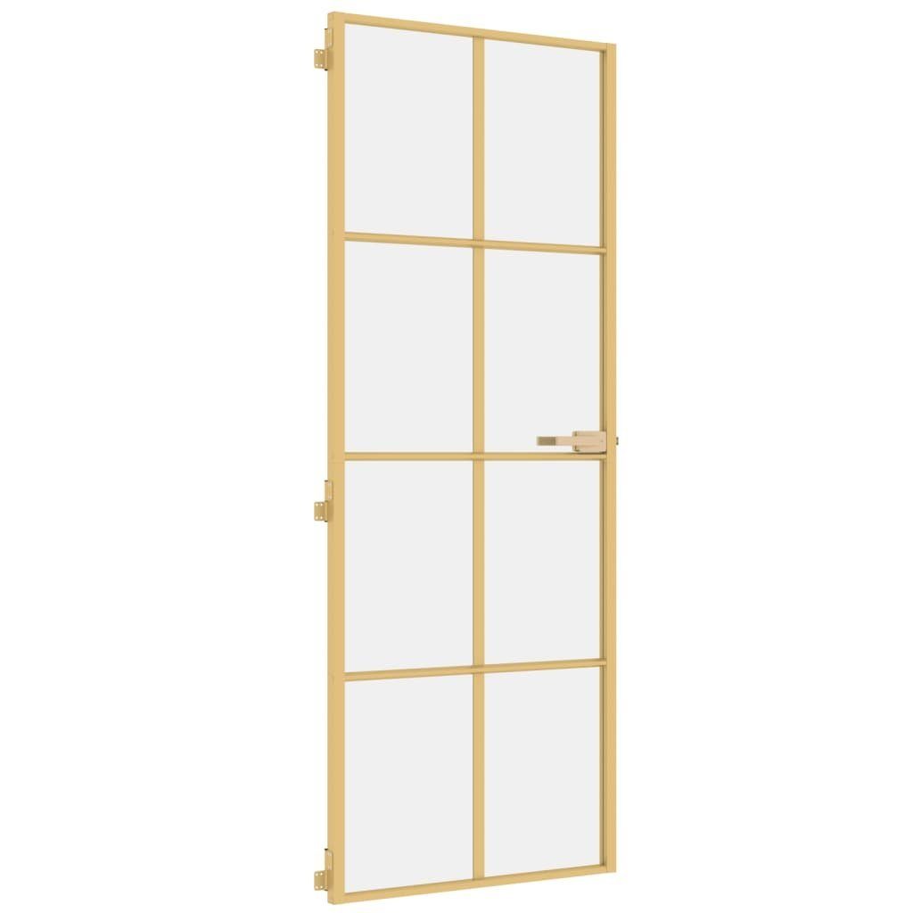 vidaXL Zimmertür Innentür Zimmertür Glastür Schlank Golden 76x201,5 cm Hartglas und Alu