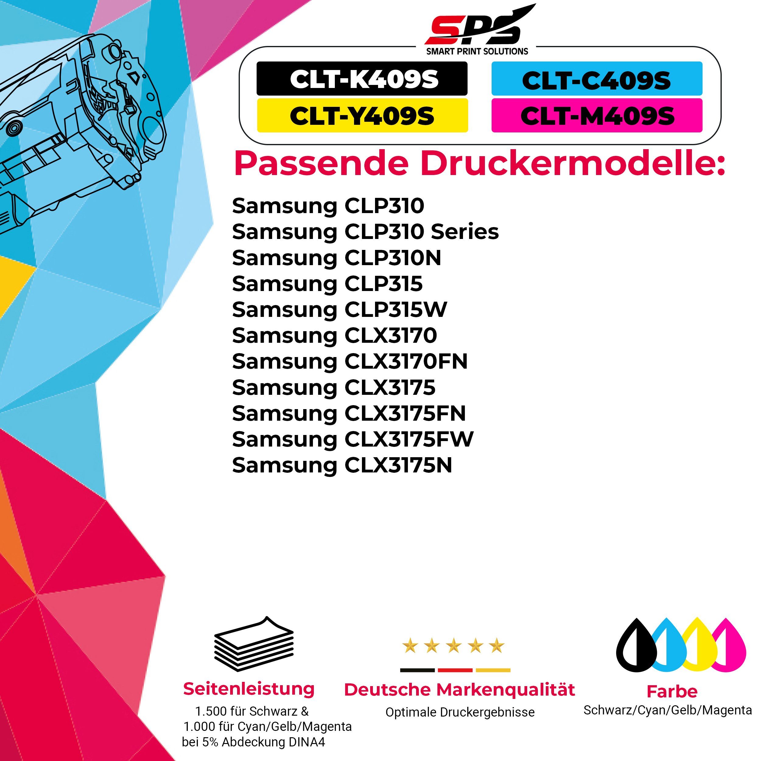 Toner Kompatibel Samsung für CLT-K409S Samsung K409, (Für Schwarz) SPS (1er Tonerkartusche Pack, 1 CLT-K409S 1-St., x CLP-315K