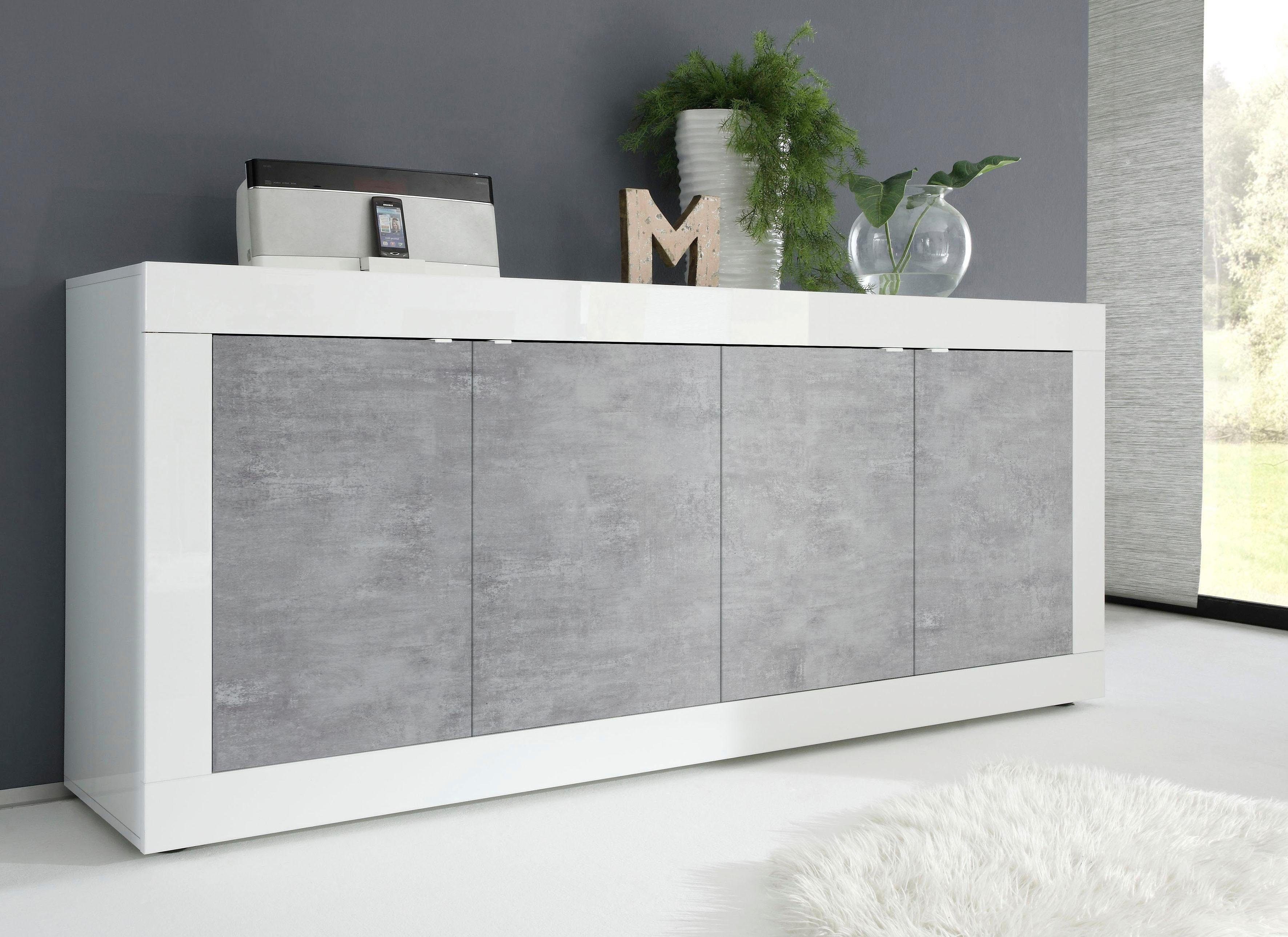 LC Sideboard Basic Breite 207 cm, Kommode 4 Türen, Anrichte, Metallgriff, moderne Rahmenoptik, viel Stauraum, Farbauswahl