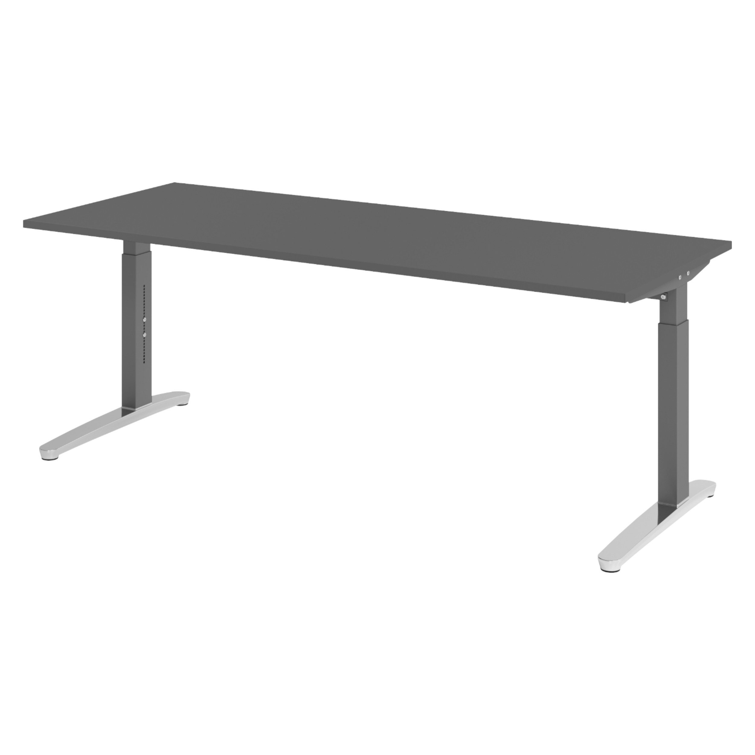 bümö Schreibtisch XB-Serie, Rechteck: 200 x 80 cm - Dekor: Graphit - Gestell: Graphit/Alu poliert