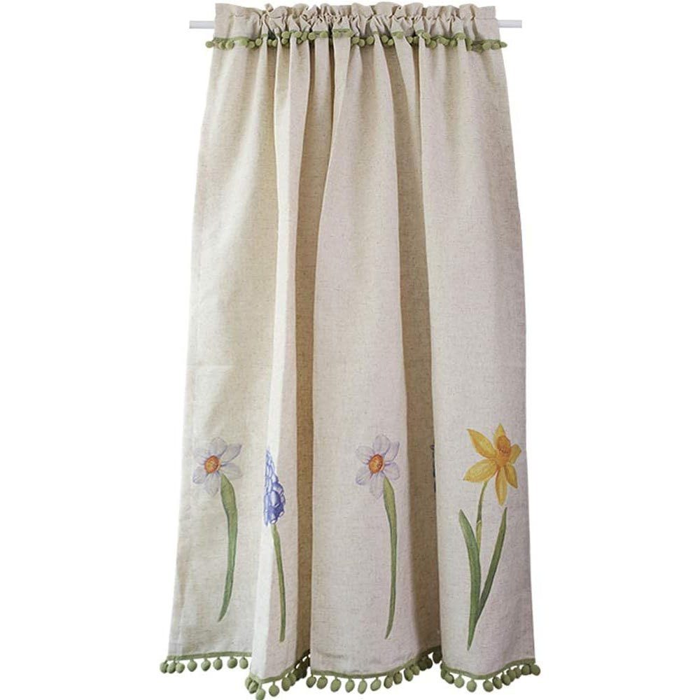 Schiebegardine Kurzer Vorhang Blumen Küchenvorhang Leinen Mischung Beige  135*125cm, FELIXLEO