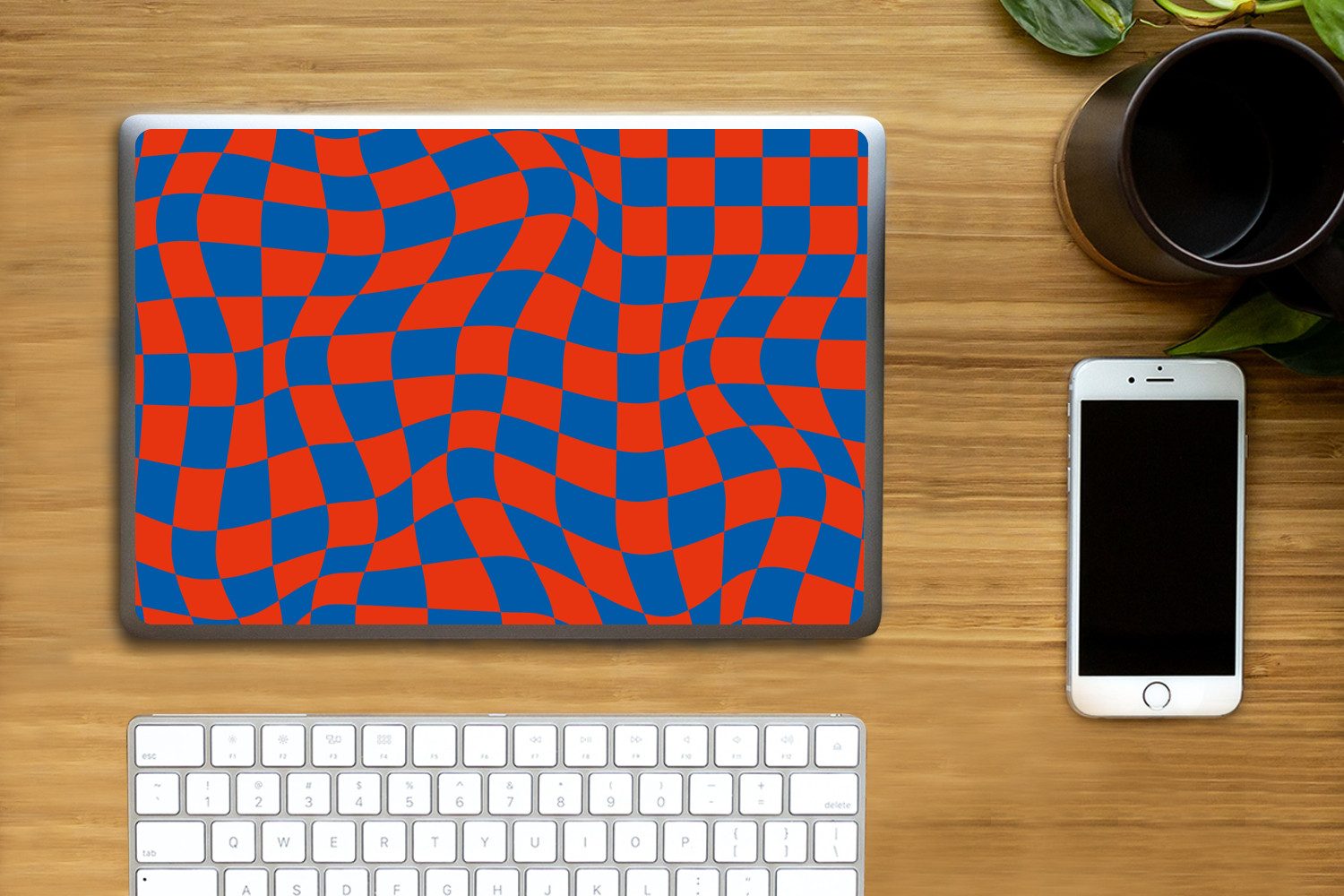 Thumbnail - MuchoWow Laptop-Aufkleber Gewellte Boxen - Blau - Rot - Abstrakt, (1tlg), Laptop Folien Cover, Aufkleber, Sticker, Schut...
