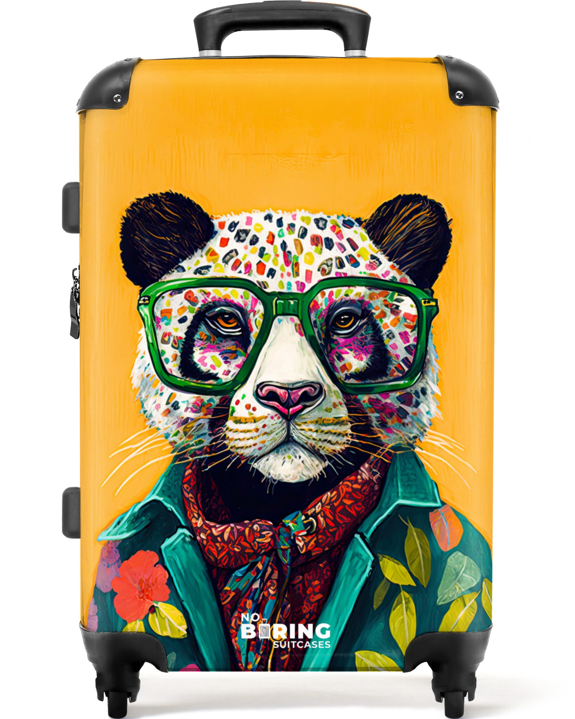 Hartschalen-Trolley mit leuchtende Räder - Panda - Brille - Hippie 67 cm - 72 L