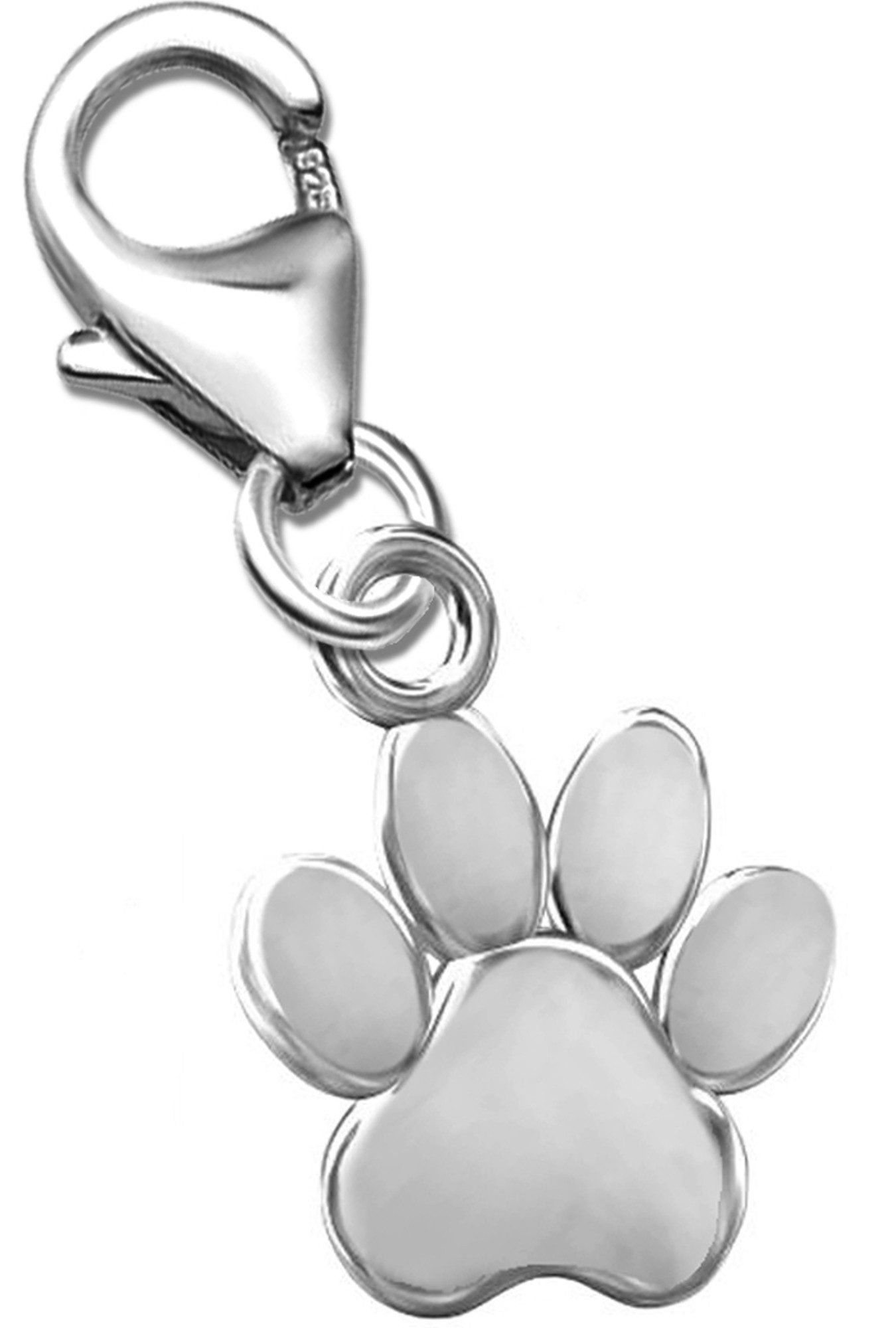 Limana Charm-Einhänger echt 925 Silber Pfote Karabiner Anhänger für Armband Kette, Hunde Katze Pfote Pfötchen
