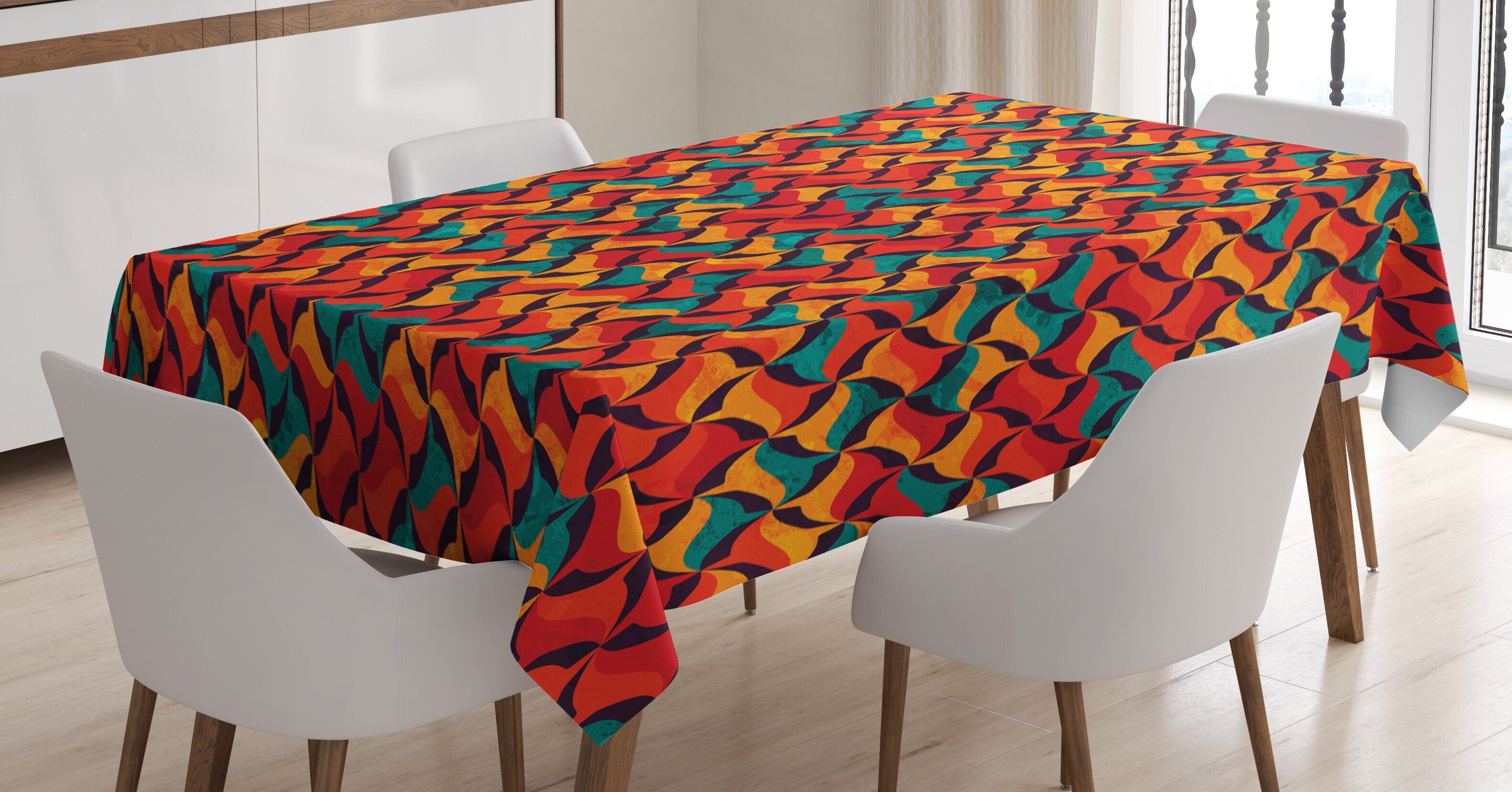 Abakuhaus Tischdecke Farbfest Waschbar Für den Außen Bereich geeignet Klare Farben, Geometrisch Abstrakte Funky Waves