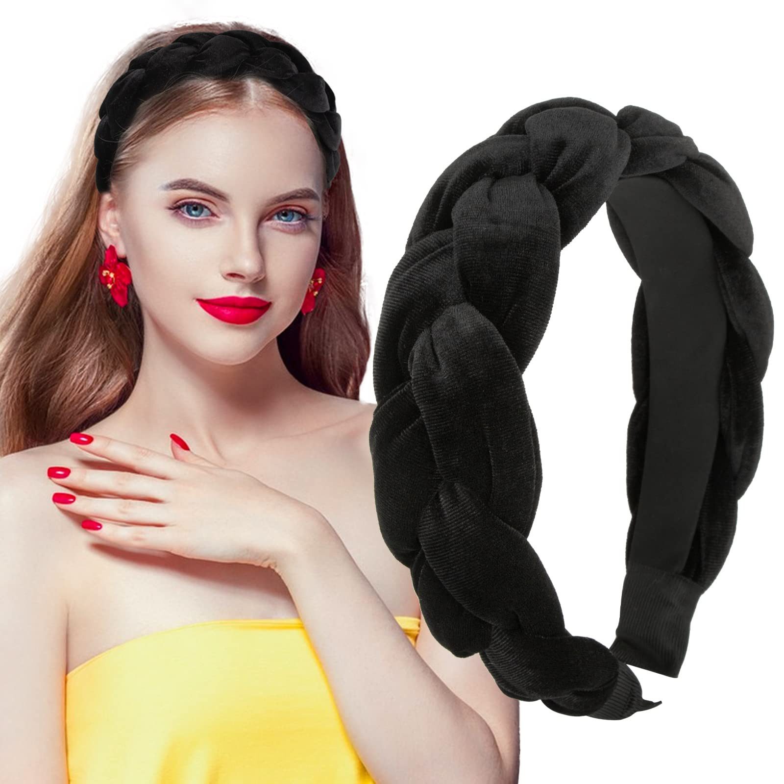 Eovaizge Haarband Damen Geflochtene Stirnbänder Samt Haarreifen Vintage Breit Haarband, Elastische Criss Cross Haarbänder Zubehör für Damen und Mädchen