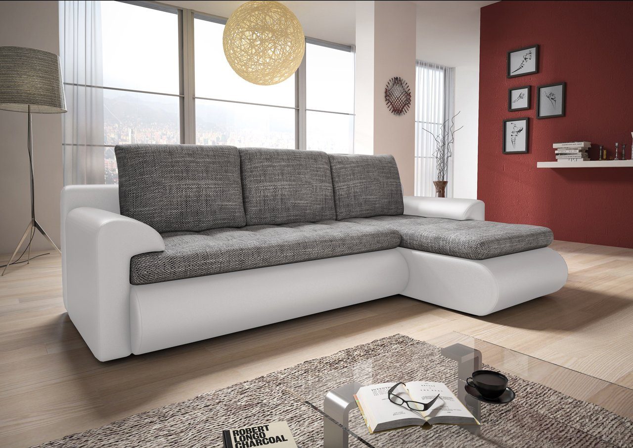 Schlafsofa Bettsofa Schlaffunktion Santi, mit Bettkasten, mit Sofnet L-Form Couch, Ecksofa Wellenfeder, und