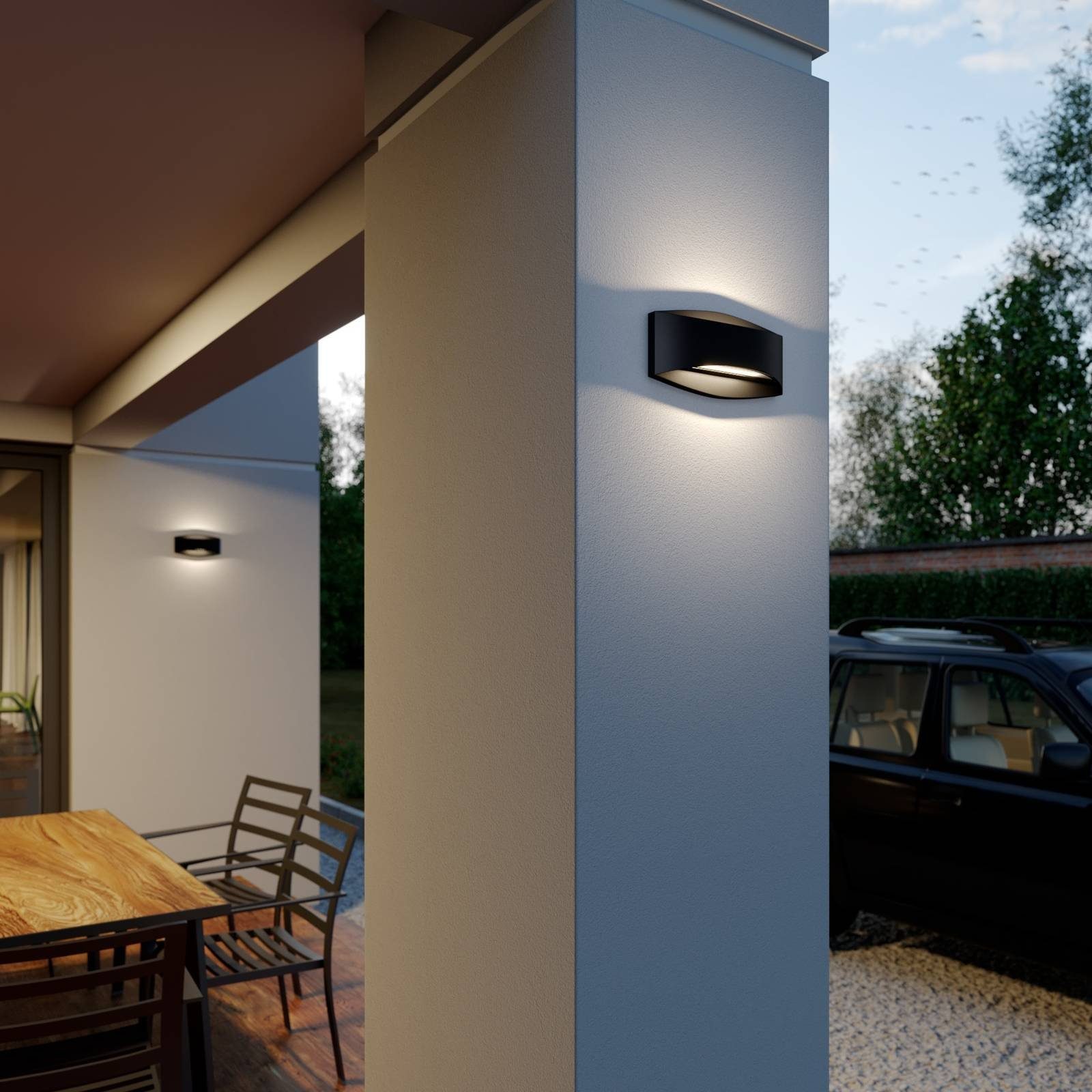 Lindby LED Außen-Wandleuchte 2 LED-Leuchtmittel flammig, Leuchtmittel fest Aluminium, Evric, inkl. Schwarz, verbaut, Glas, Modern, warmweiß