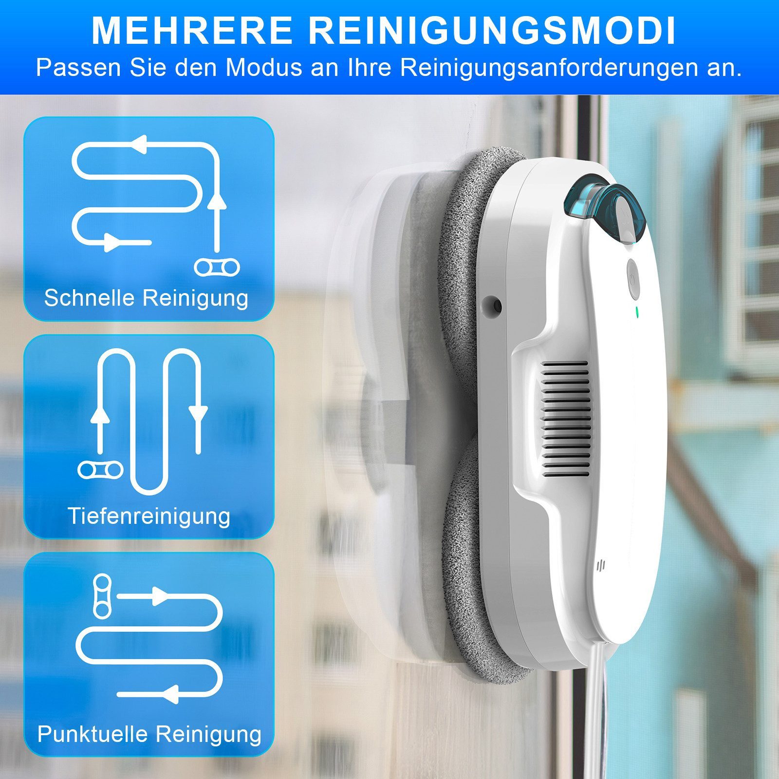 Grenintol Fensterputzroboter Automatischer Fensterputzroboter 3800PA,Fenstersauger mit Water Tank, Fensterputzer Elektrisch mit Intelligentes Kantenerkennungssystem weiß