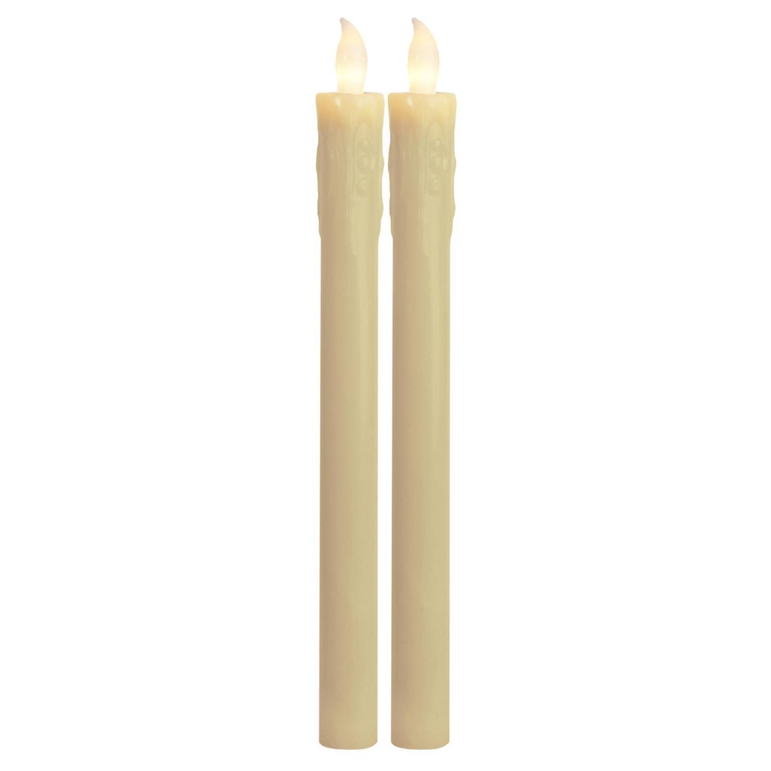 LED-Kerze LED Stabkerzen Echtwachs flackernde Tafelkerzen LED H: 25cm creme 2St.