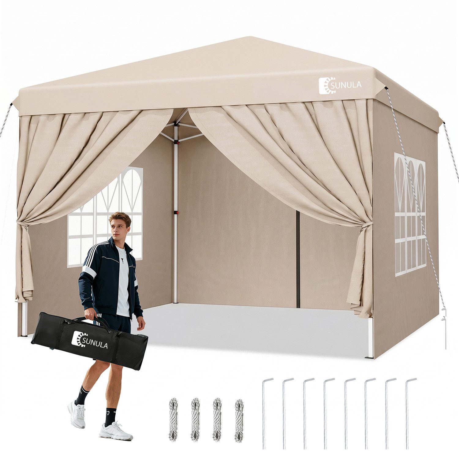 SUNULA Faltpavillon 3x3 m Pavillion Wasserdicht Pop Up Gartenpavillon Winterfest, mit 4 Seitenteilen, (inkl. 4 Seitenteile), Faltpavillon 3x3 mit 4 Seitenteilen Wasserdicht, Pop Up Partyzelt