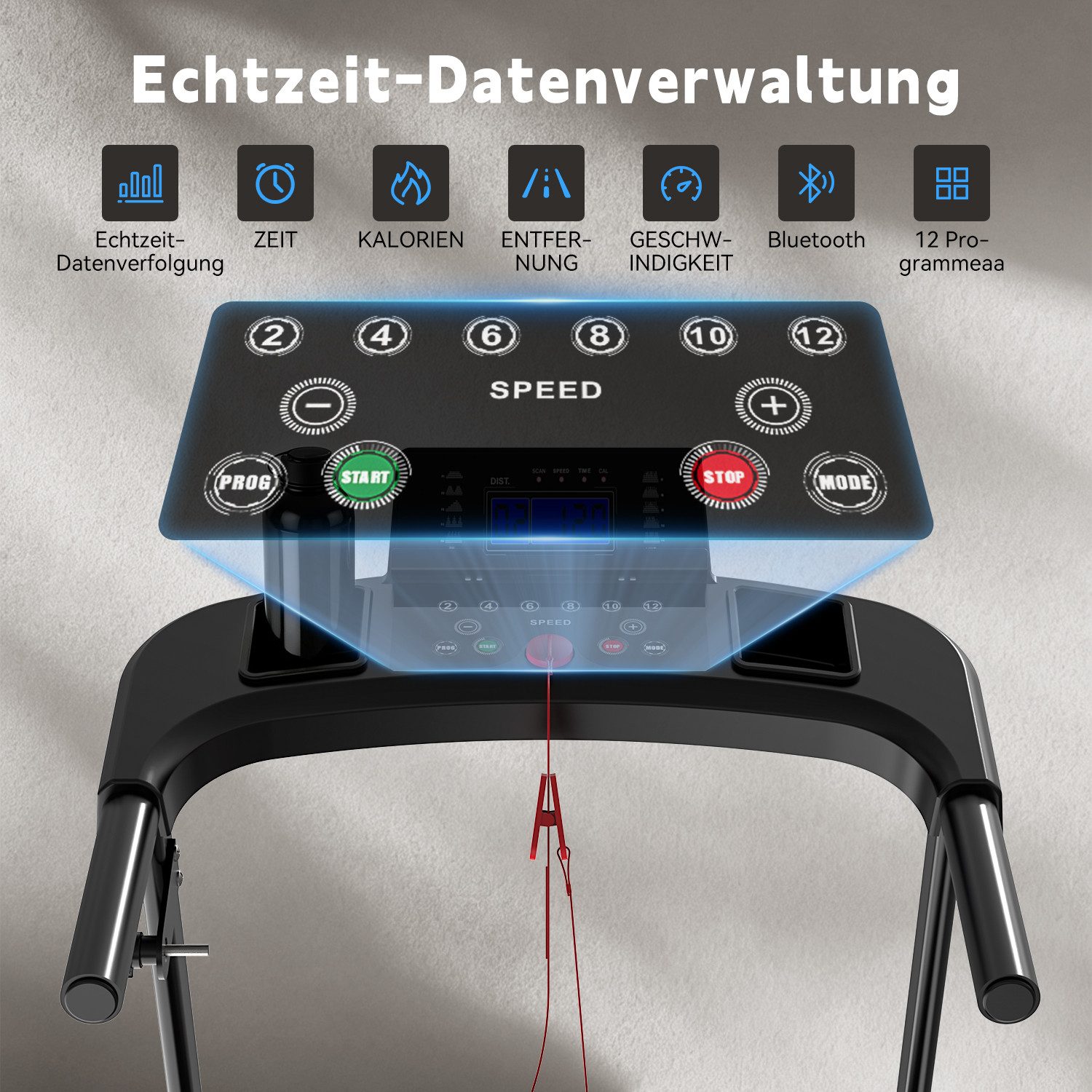 kehot Laufband Klappbares Laufband für Zuhause – 1–12 km/h & Bluetooth (8% Steigung für intensiveres Walking und Cardio, Stoßdämpfendes Laufsystem für angenehmeres Training), Platzsparendes Home-Gym Laufband mit Handlauf