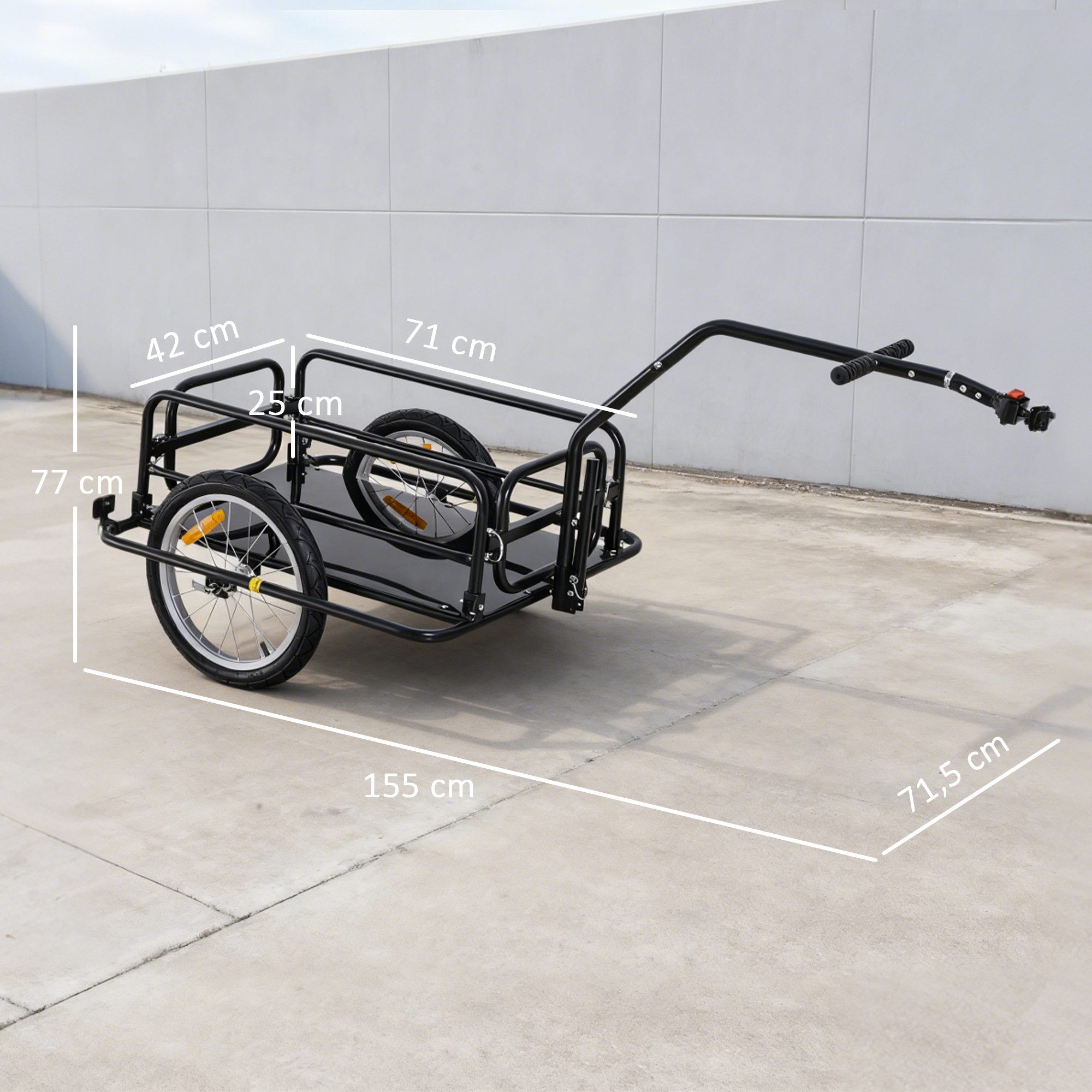 HOMCOM Fahrradlastenanhänger Transportanhänger Handwagen, Schwarz 155 x 71.5 x 77 cm