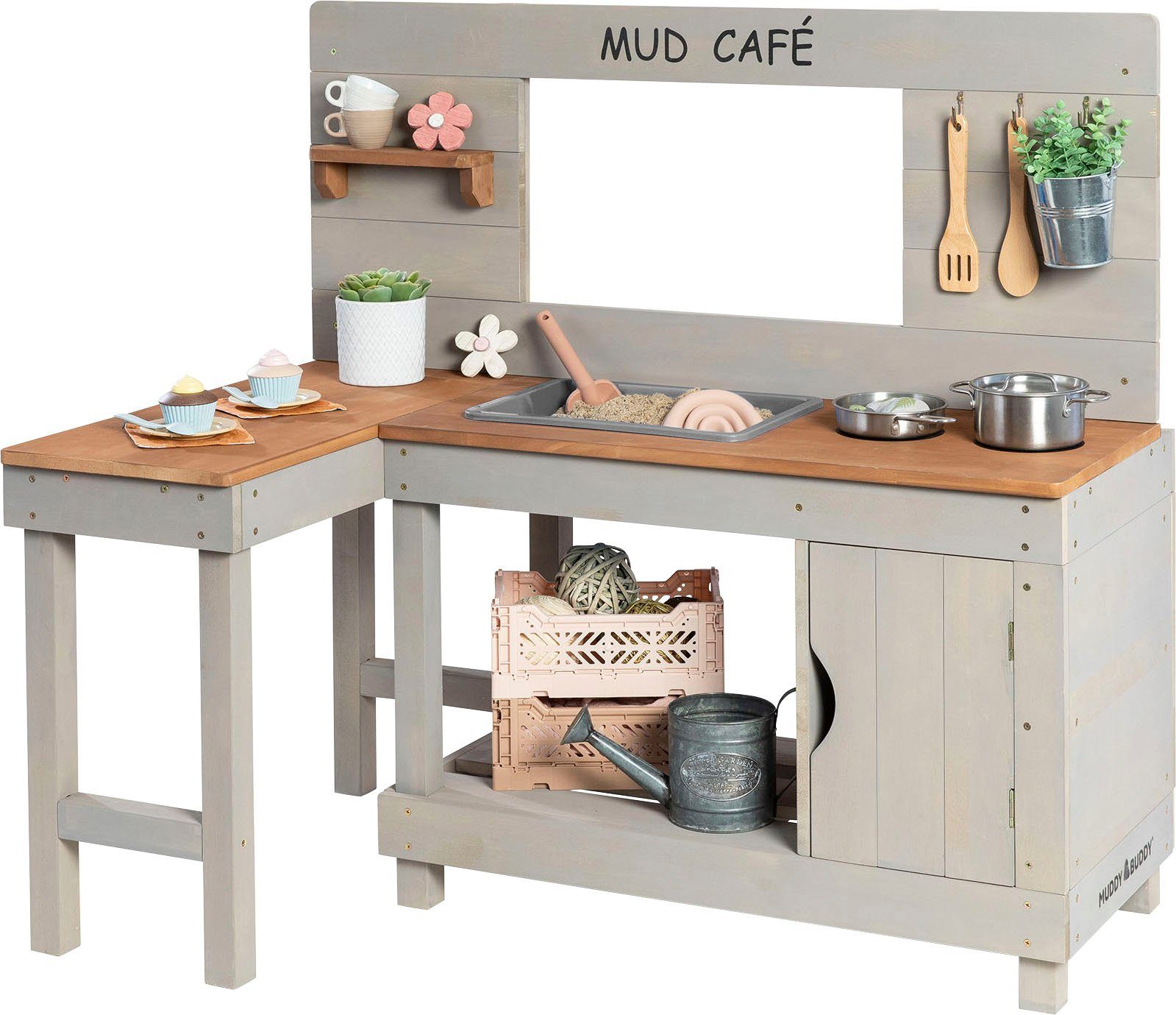 MUDDY BUDDY® Outdoor-Spielküche Mud Café Holz, Matschküche, warmgrau