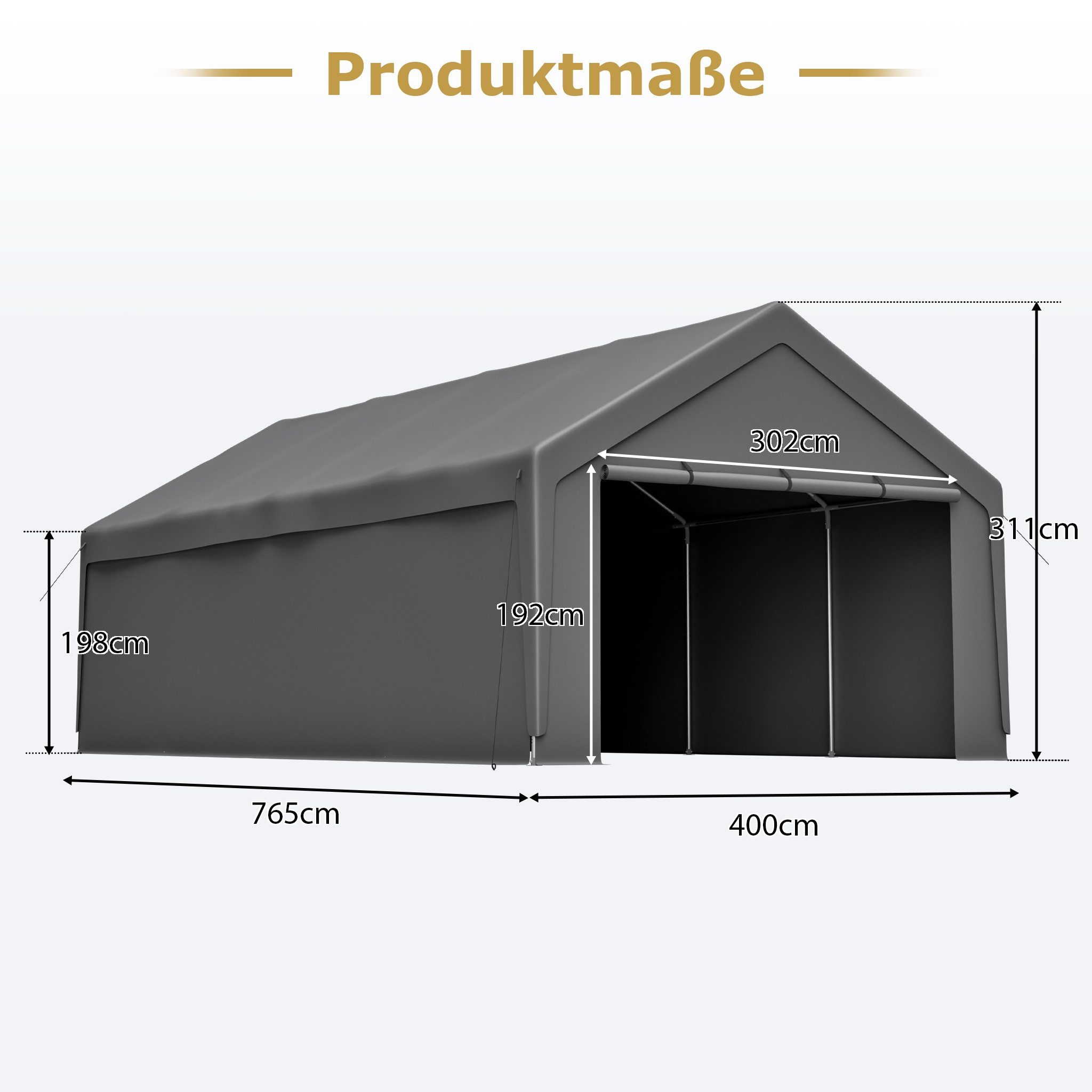 Blossom Garage 13×25 ft Carport-Geräteraum Partyzelt mit verzinktem Stahlrahmen (Schwerlast Garage, Rolltor-Fenstern & abnehmbaren Seitenwänden), wasserdichter UV-beständiger Plane Gerätehaus für Auto, LKW, Boot