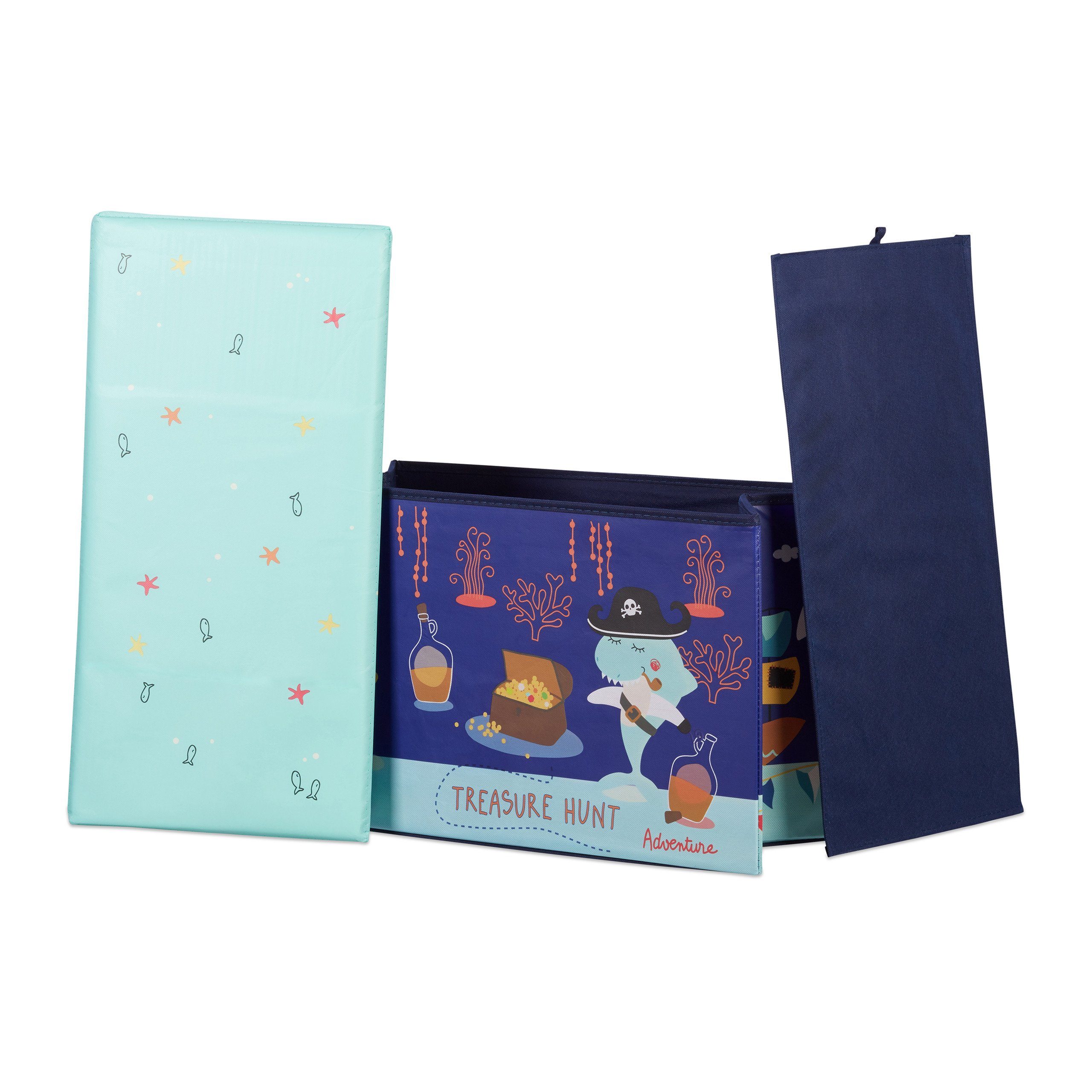 Dunkelblau Hellblau Treasure Sitzhocker Kinder, relaxdays Sitzbox für Hunt Gelb