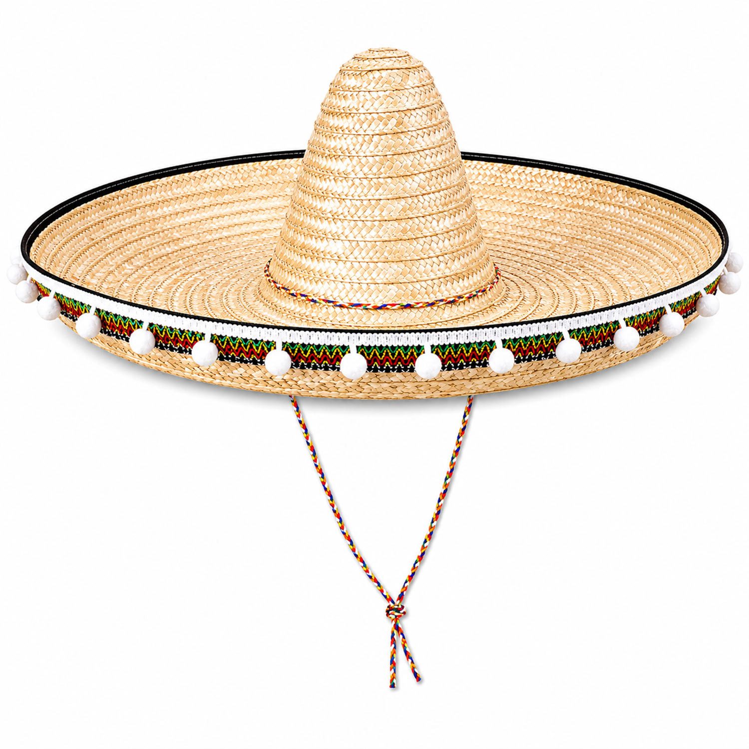 Funny Fashion Strohhut Mexiko Sombrero mit Troddeln - Ø 60 cm