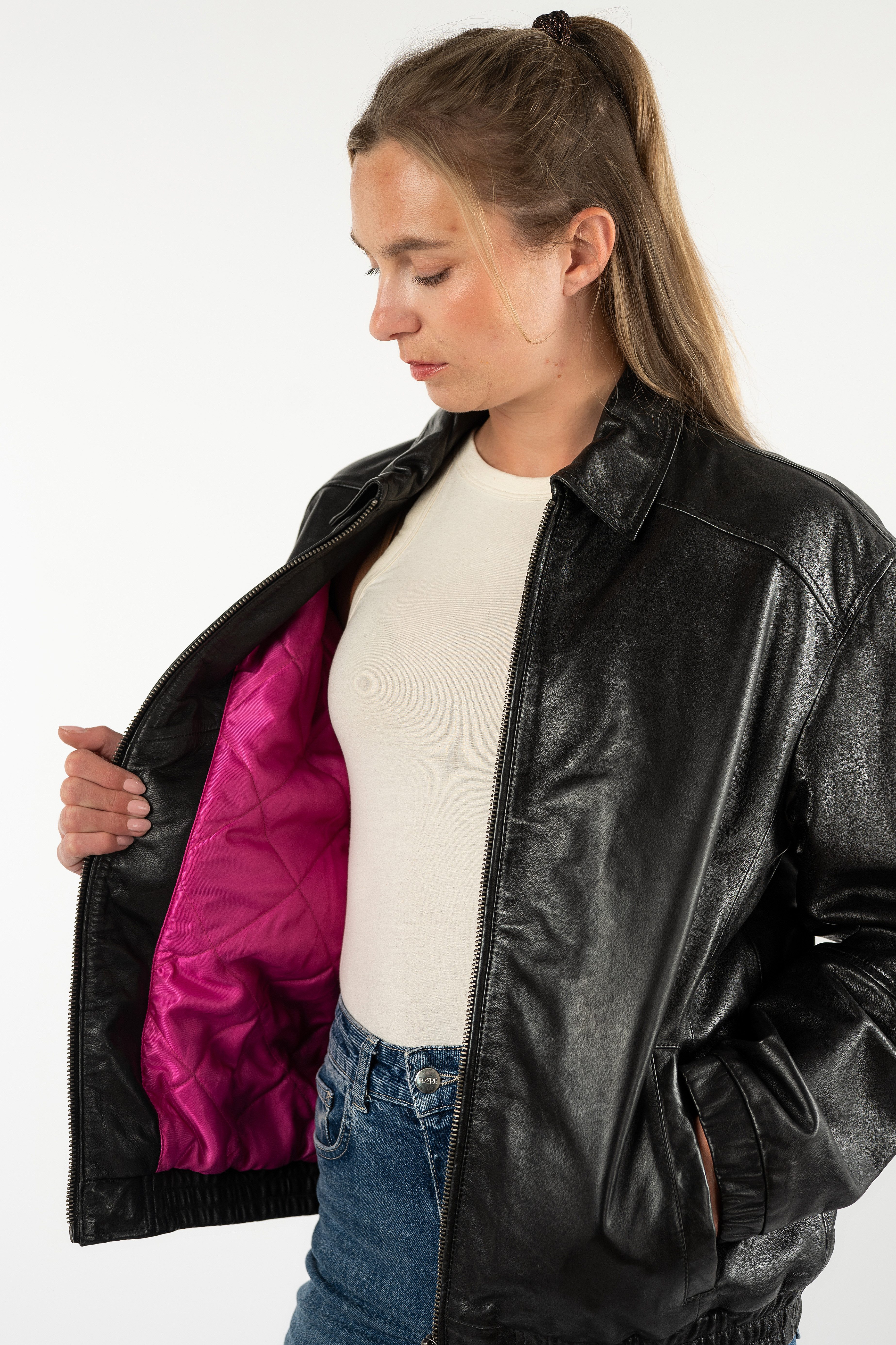 Mauritius Lederjacke MWAveline OS mit Umlegekragen, Oversize Fit