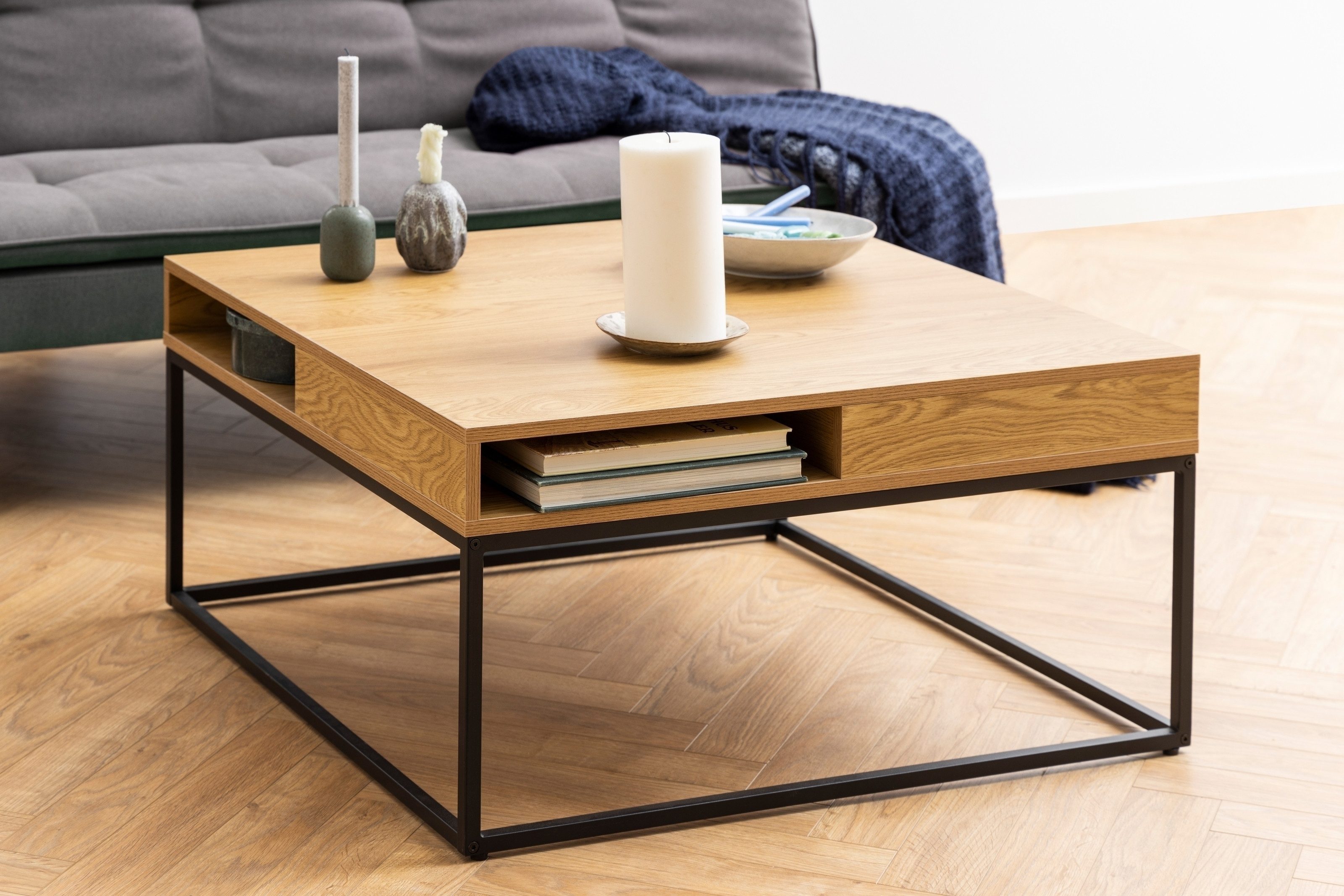 Couchtisch in Wildeiche, MDF, Stahl - 80x40x80cm (BxHxT)