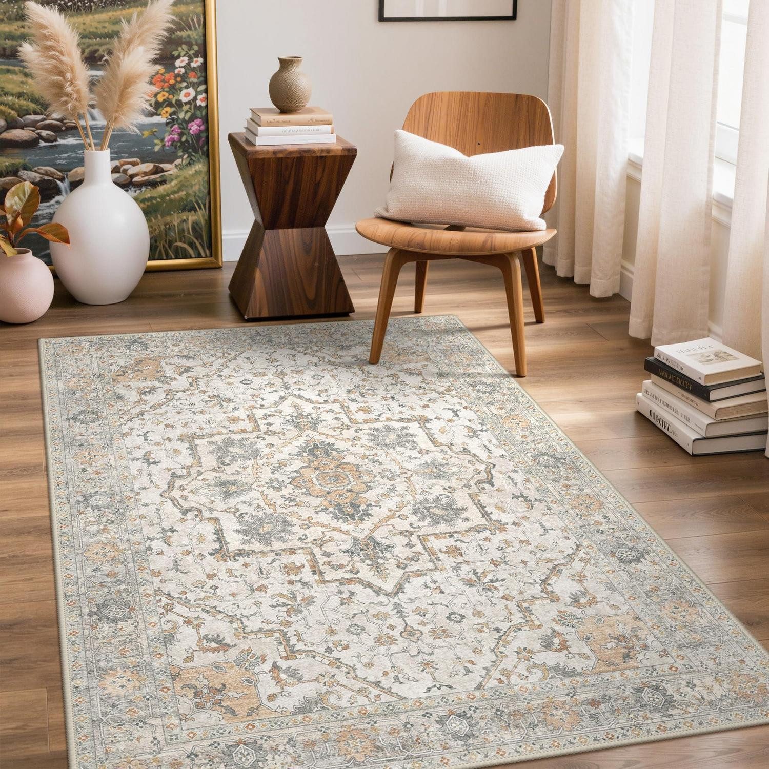 LuxusKollektion Läufer Waschbarer Teppich Vintage Taupe 120x170cm, rechteckig, Höhe: 10 mm