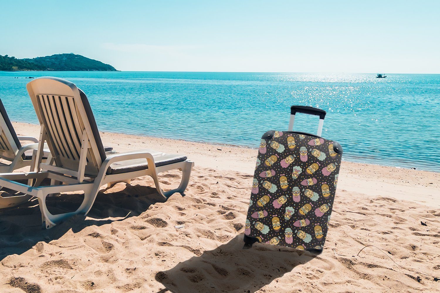 MuchoWow Kinder für Gesicht - Reisetasche mit Trolley, Ferien, Kinder, Jungen Muster Reisekoffer - - rollen, Rollen, - Bart - Handgepäckkoffer Handgepäck 4