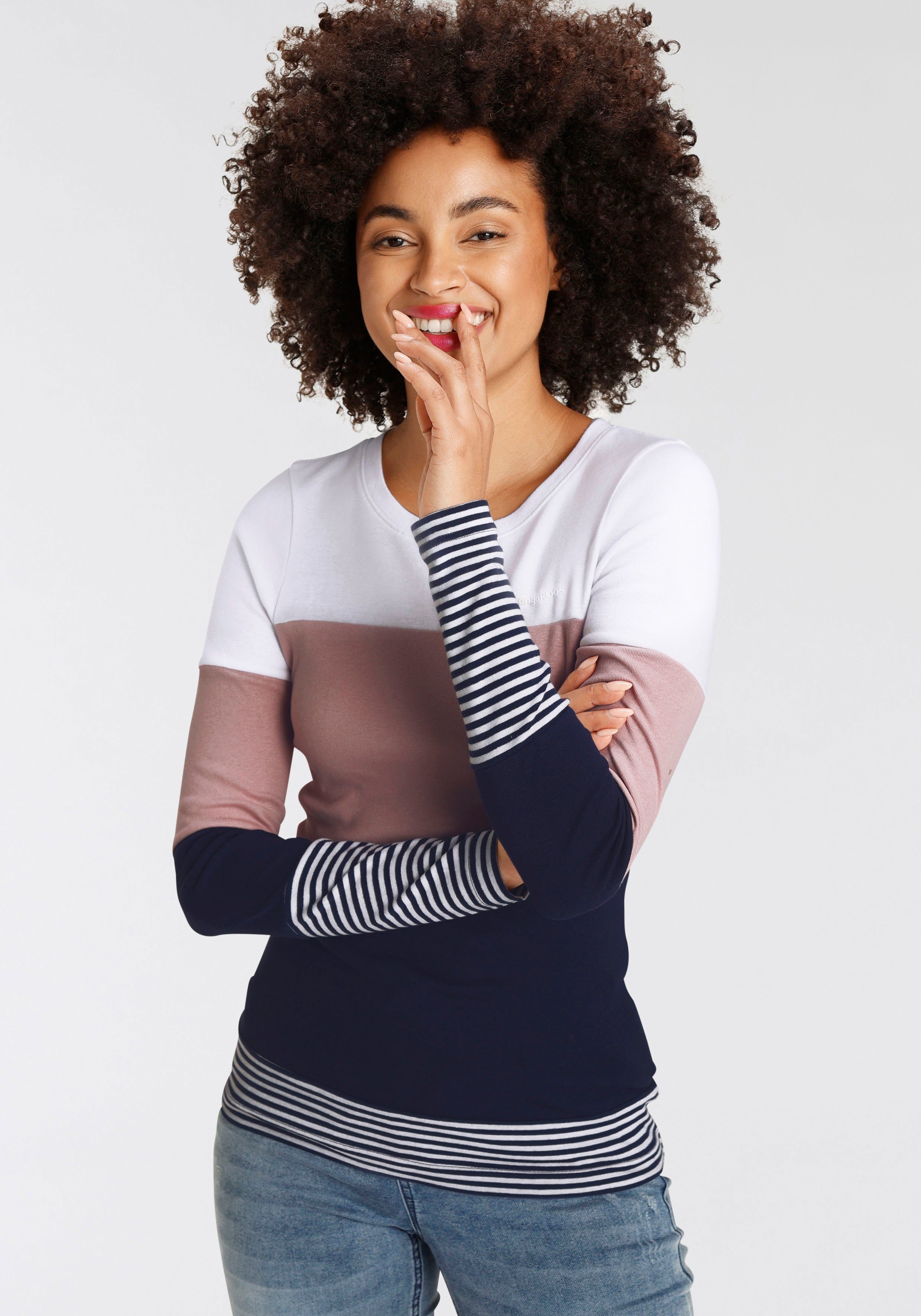 KangaROOS Longsleeve mit Langarm, figurbetonte Passform, Colourblocking-Optik