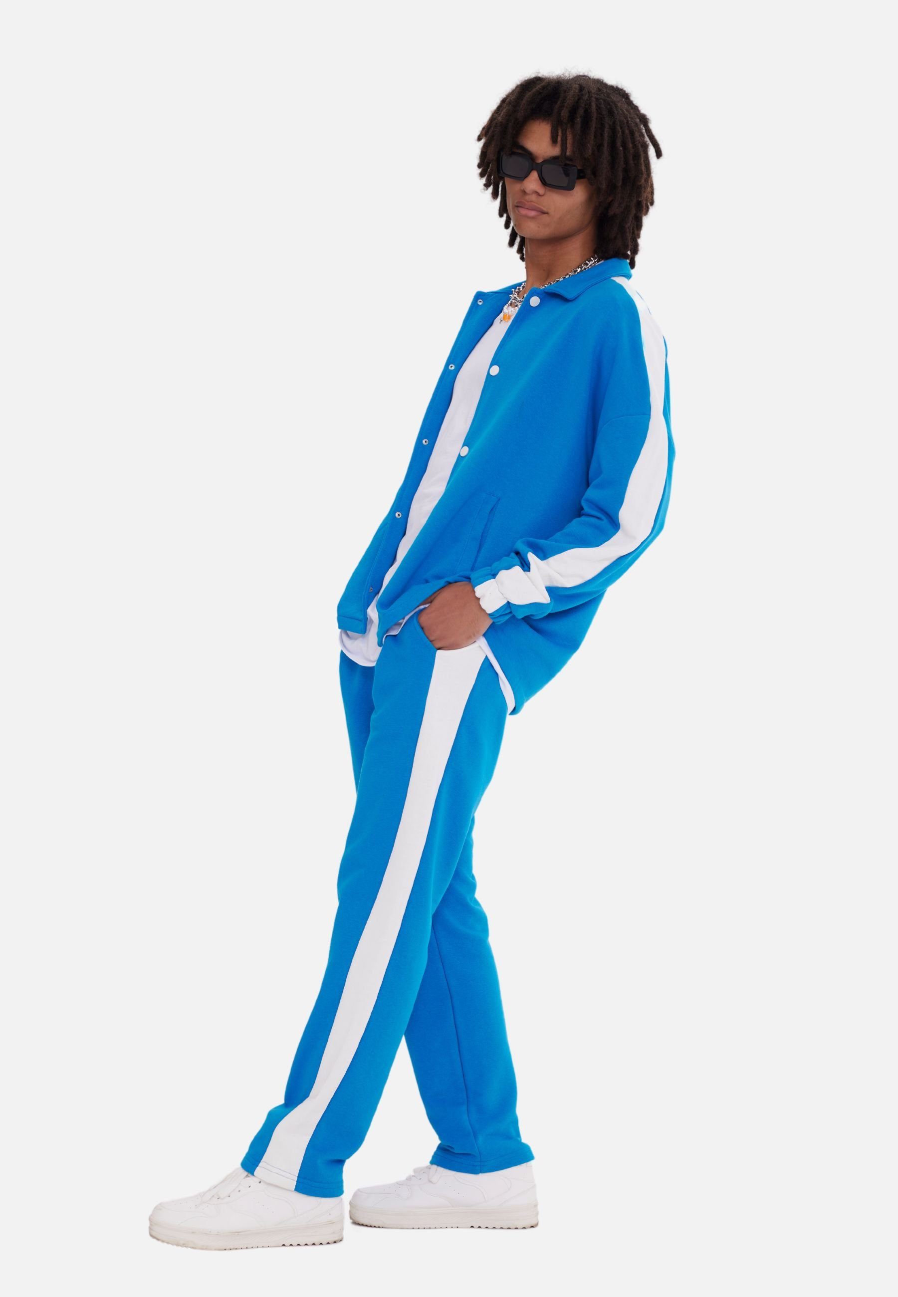 Hose COFI Jogginganzug mit Set Casuals Blau Jacke Stripe Jogginganzug Streifen