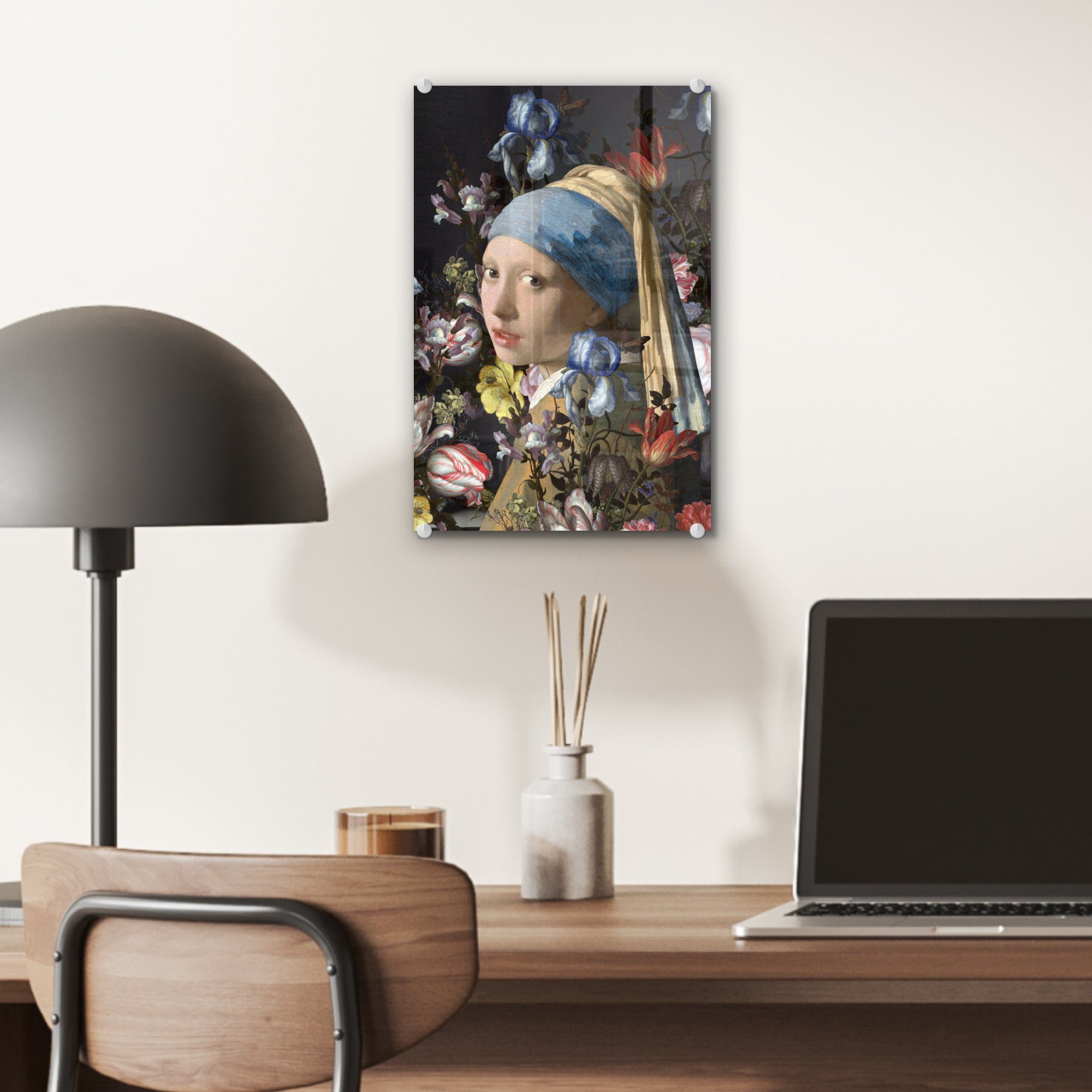 MuchoWow Acrylglasbild - auf Vermeer bunt Foto Glas Mädchen Glas - Wandbild dem mit Johannes St), Wanddekoration Glasbilder (1 Blumen, Perlenohrring Das auf - - - Bilder