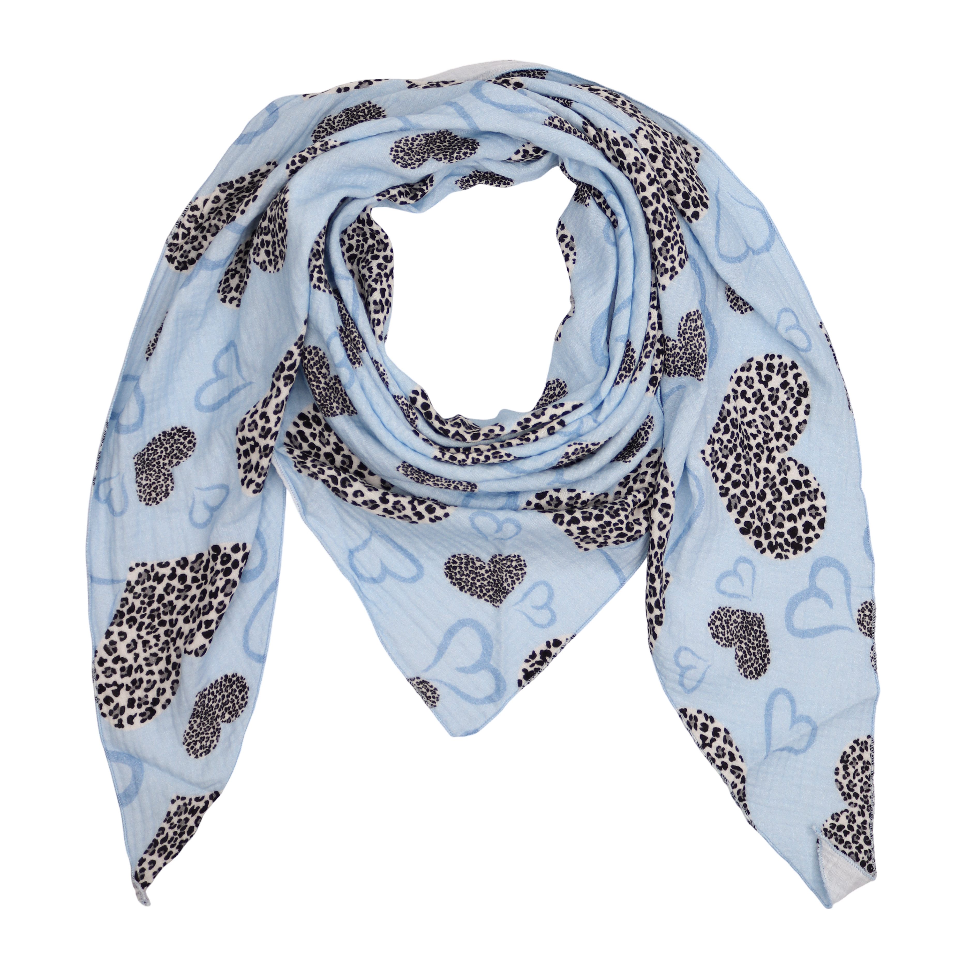 MIRROSI Dreieckstuch Aus Musellin Dreiecksschal ca.195x90 cm, Made in Italy, (Leicht, ideal für das ganze Jahr; 100% Baumwolle), in tollen Farben (Leo Love Muster)