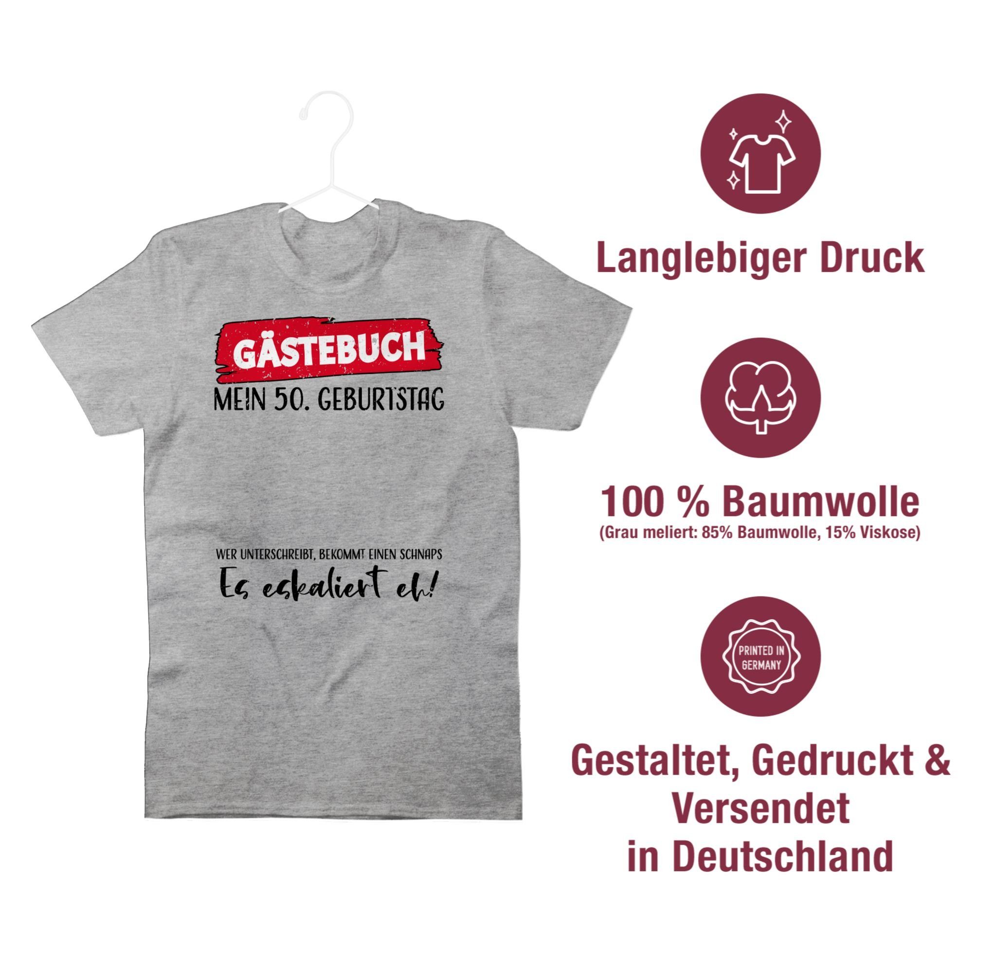 Shirtracer T-Shirt Gästebuch 50. Geburtstag Grau 50. Geburtstag meliert 01