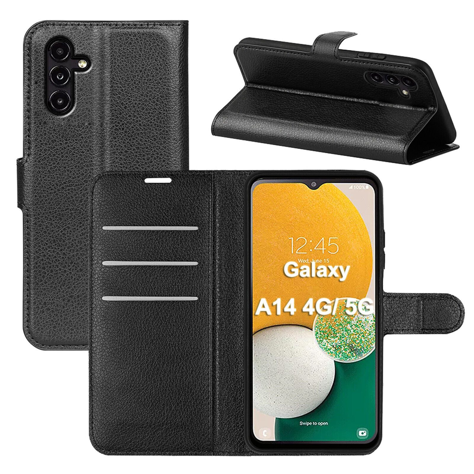 betterfon Handyhülle Handytasche für Samsung Galaxy A14 Klapphülle Schwarz, 3 Kartenfächer, Magnetverschluss & Standfunktion im Lederlook