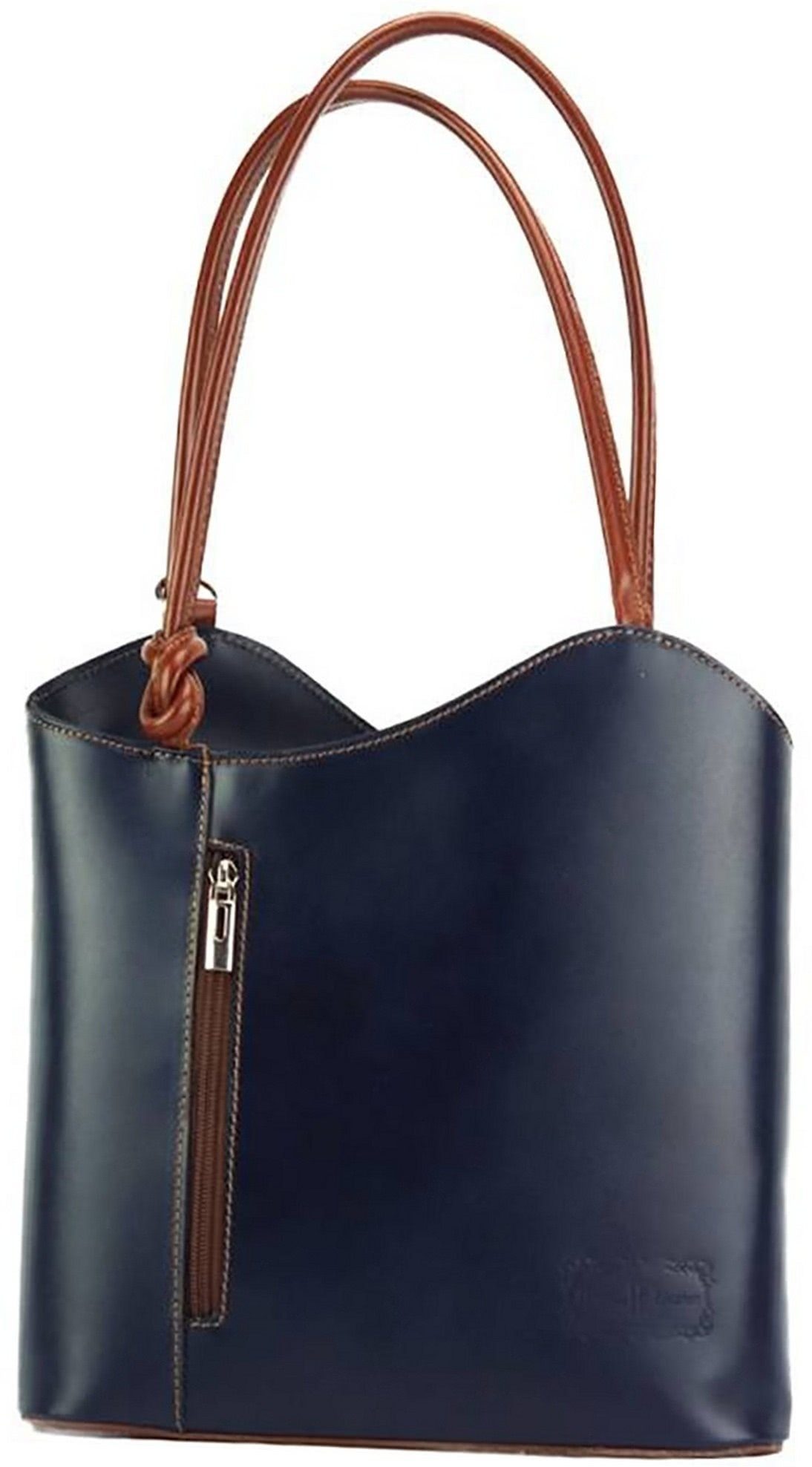 FLORENCE Schultertasche Florence 2in1 Echtleder Damen Handtasche (Schultertasche, Schultertasche), Damen Tasche Echtleder blau, braun, Made-In Italy