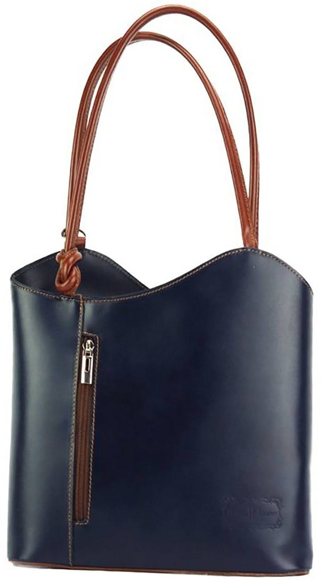 FLORENCE Schultertasche Florence 2in1 Echtleder Damen Handtasche, Damen  Tasche aus Echtleder in blau, braun, ca. 28cm Breite, Made-In Italy