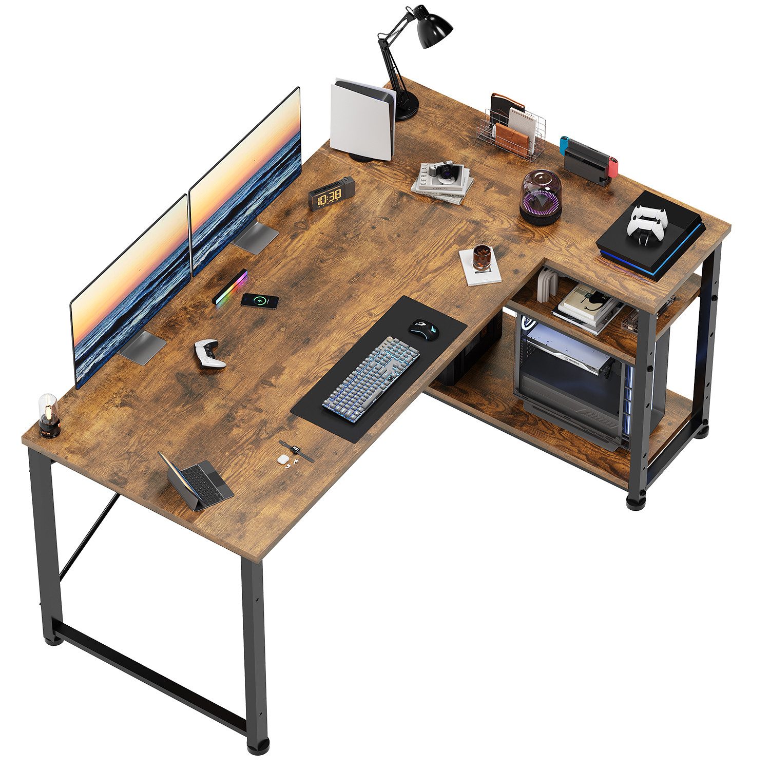 HOMALL Eckschreibtisch 100/120L Form mit Ablagefächern, 2 Tier DIY Lagerregalen Computertisch, Schreibtisch,PC Tisch,Heimbüro