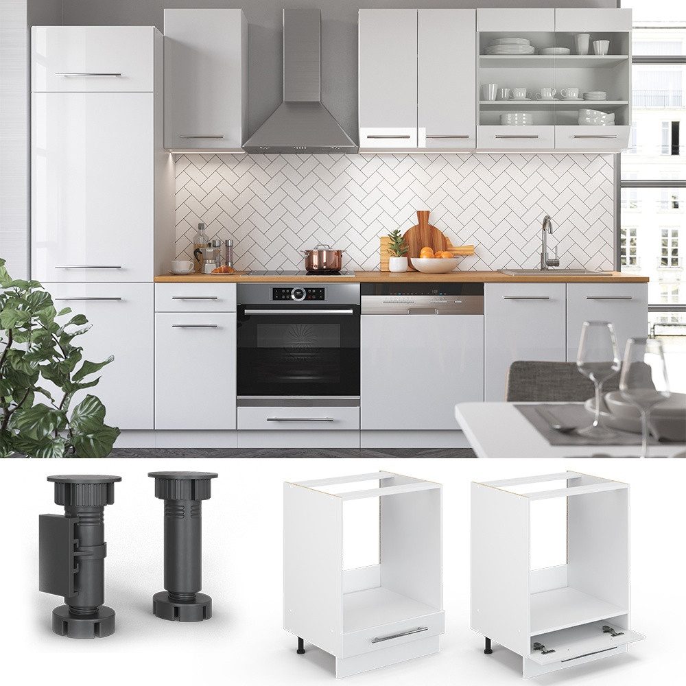 Vicco Herdumbauschrank Fame-Line, Weiß Hochglanz/Weiß, 60 cm ohne Arbeitsplatte (1-St) – Bild 4 von 5