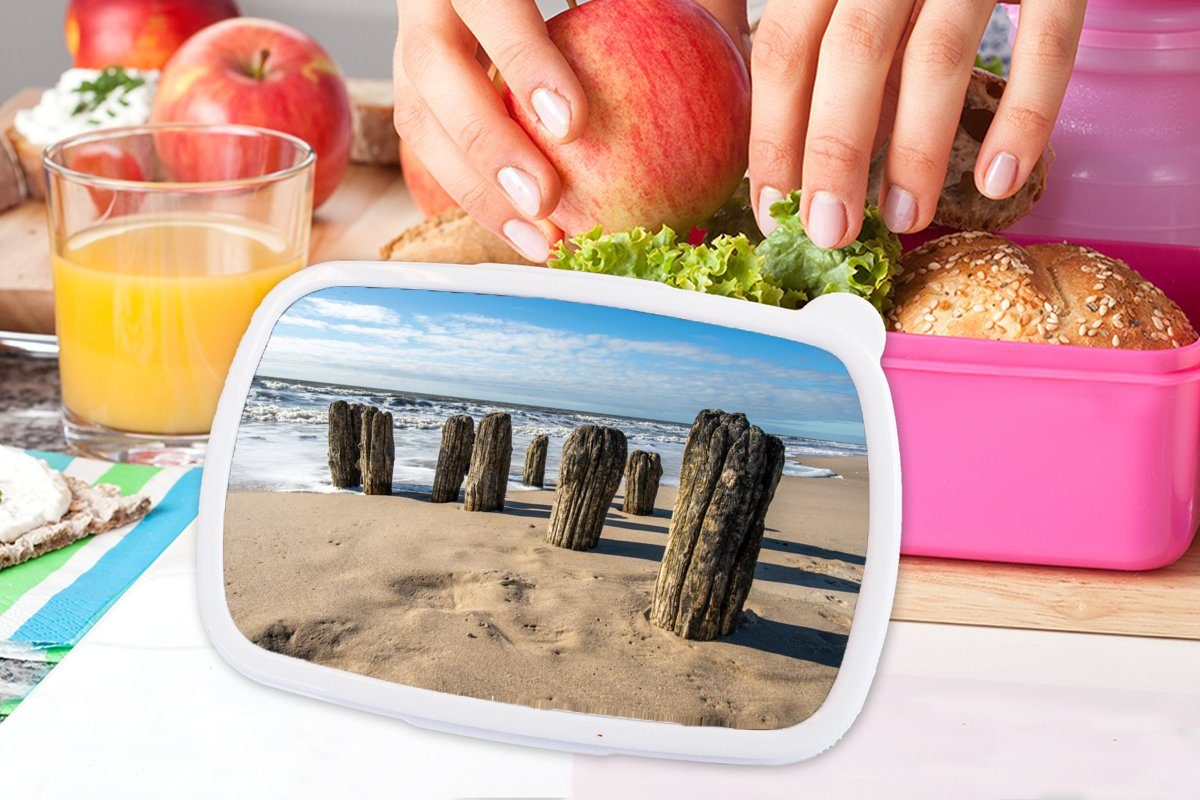 MuchoWow Lunchbox Sand Wasser - rosa Kinder, Pfahl Mädchen, Brotbox Strand für Snackbox, Brotdose - Kunststoff, (2-tlg), Sommer, - Erwachsene, - Kunststoff