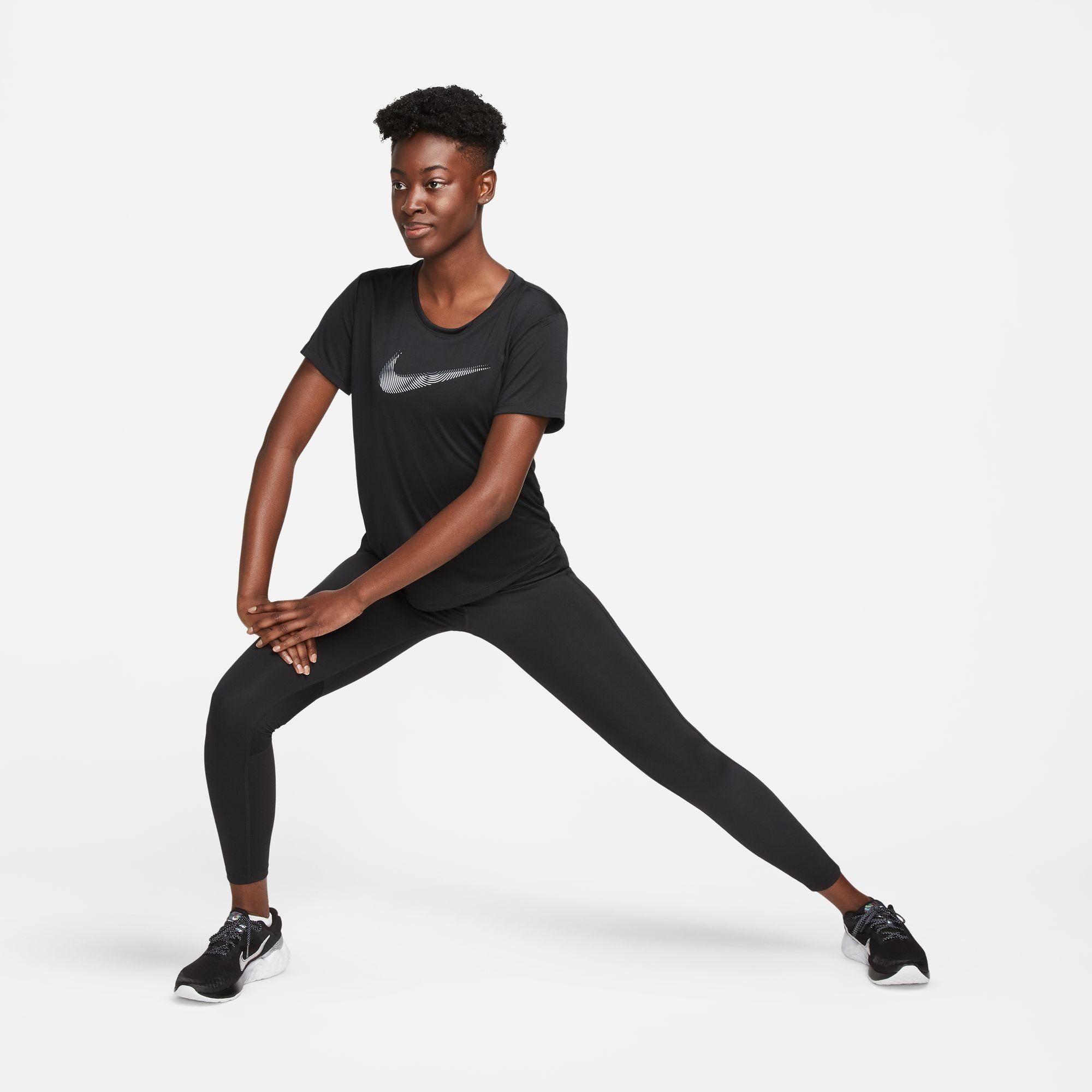 Nike Laufshirt DRI-FIT SWOOSH GREY TOP RUNNING WOMEN'S SHORT-SLEEVE BLACK/COOL
