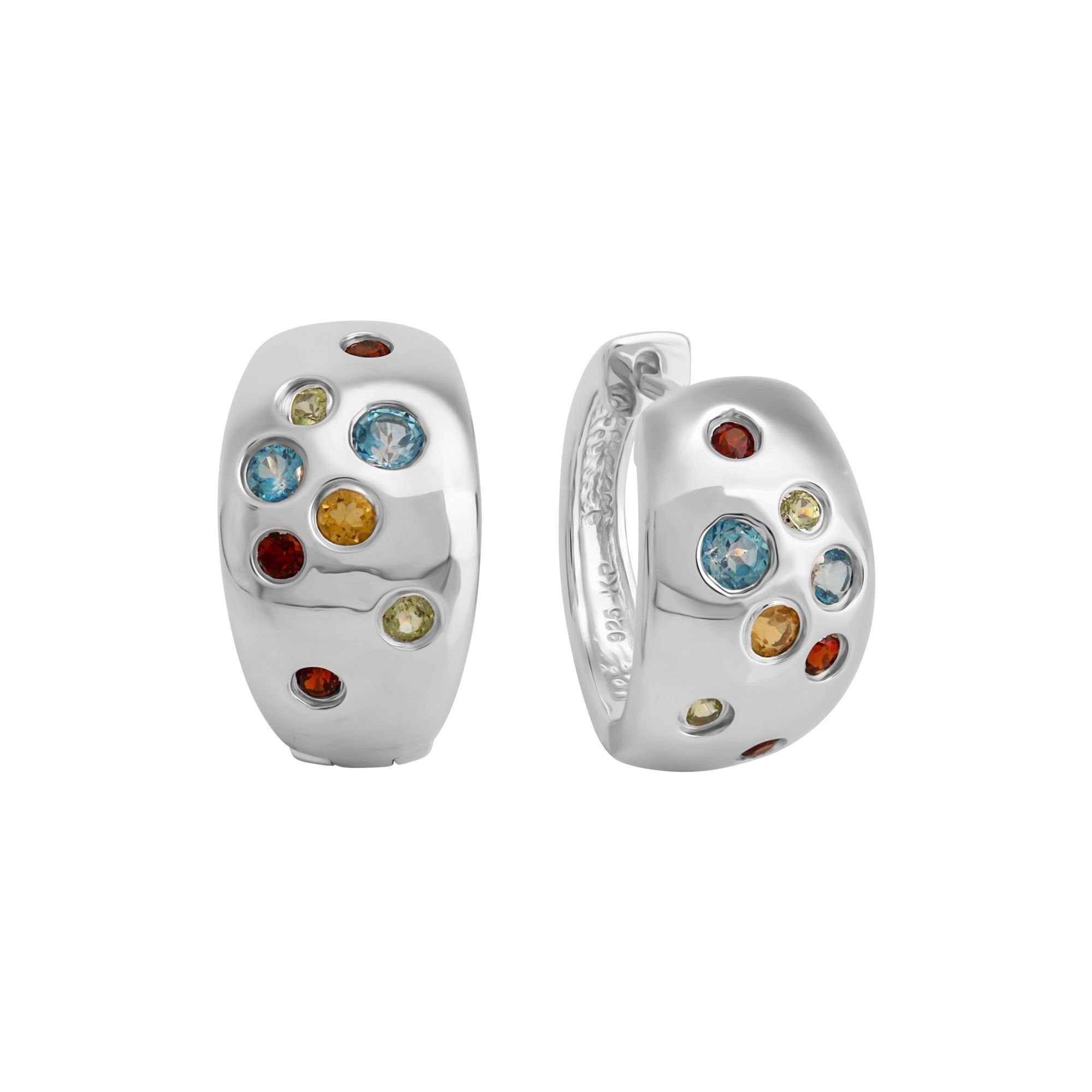 Paar Creolen 925/- Sterling Silber rhodiniert Farbsteine