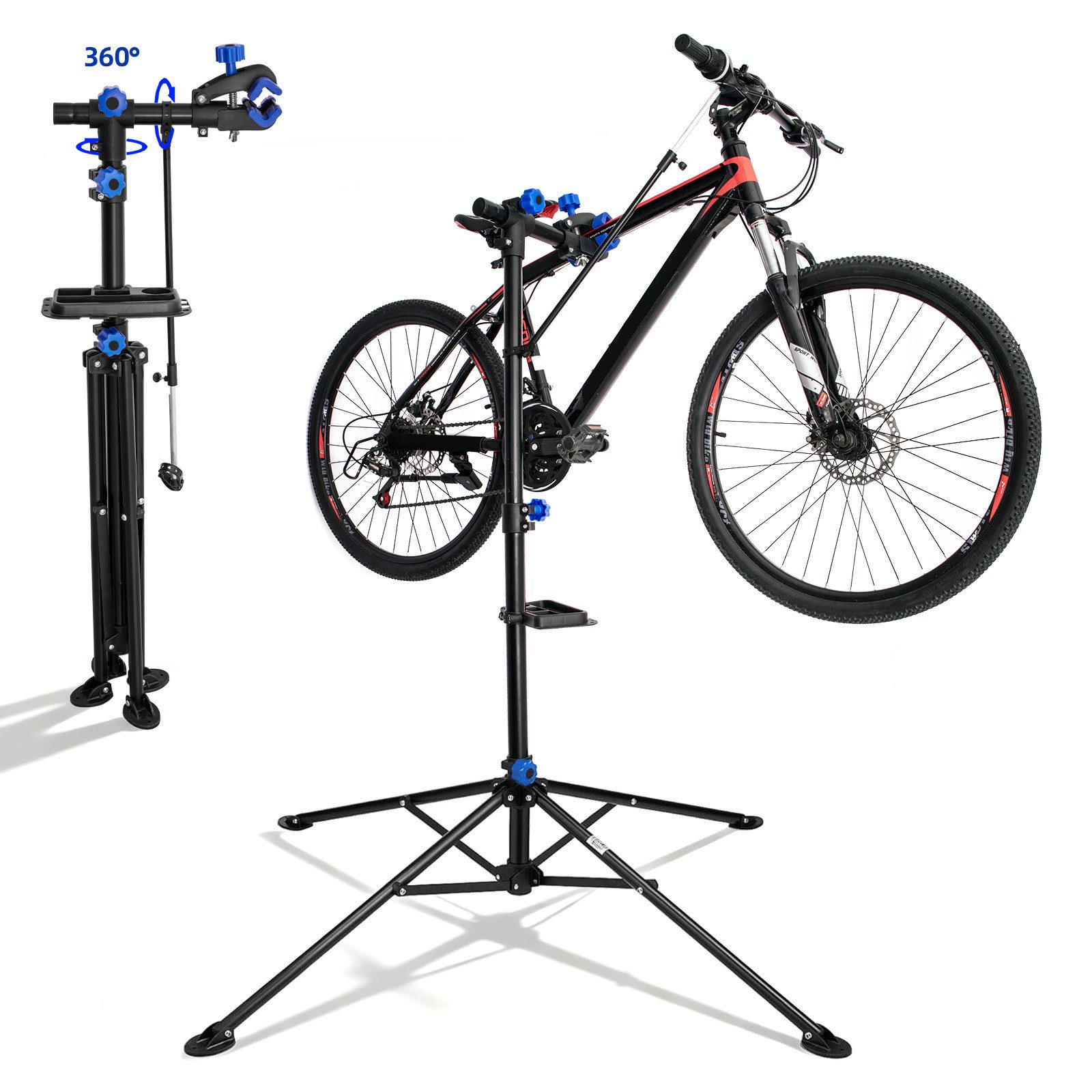 kisidus Fahrrad-Montageständer Fahrradmontageständer Profi Reparaturständer Fahrradständer (mit Інструментschale und Magnetfach, Höhenverstellbar, klappbar und 360° drehbar), für MTB, Rennrad, E-Bike