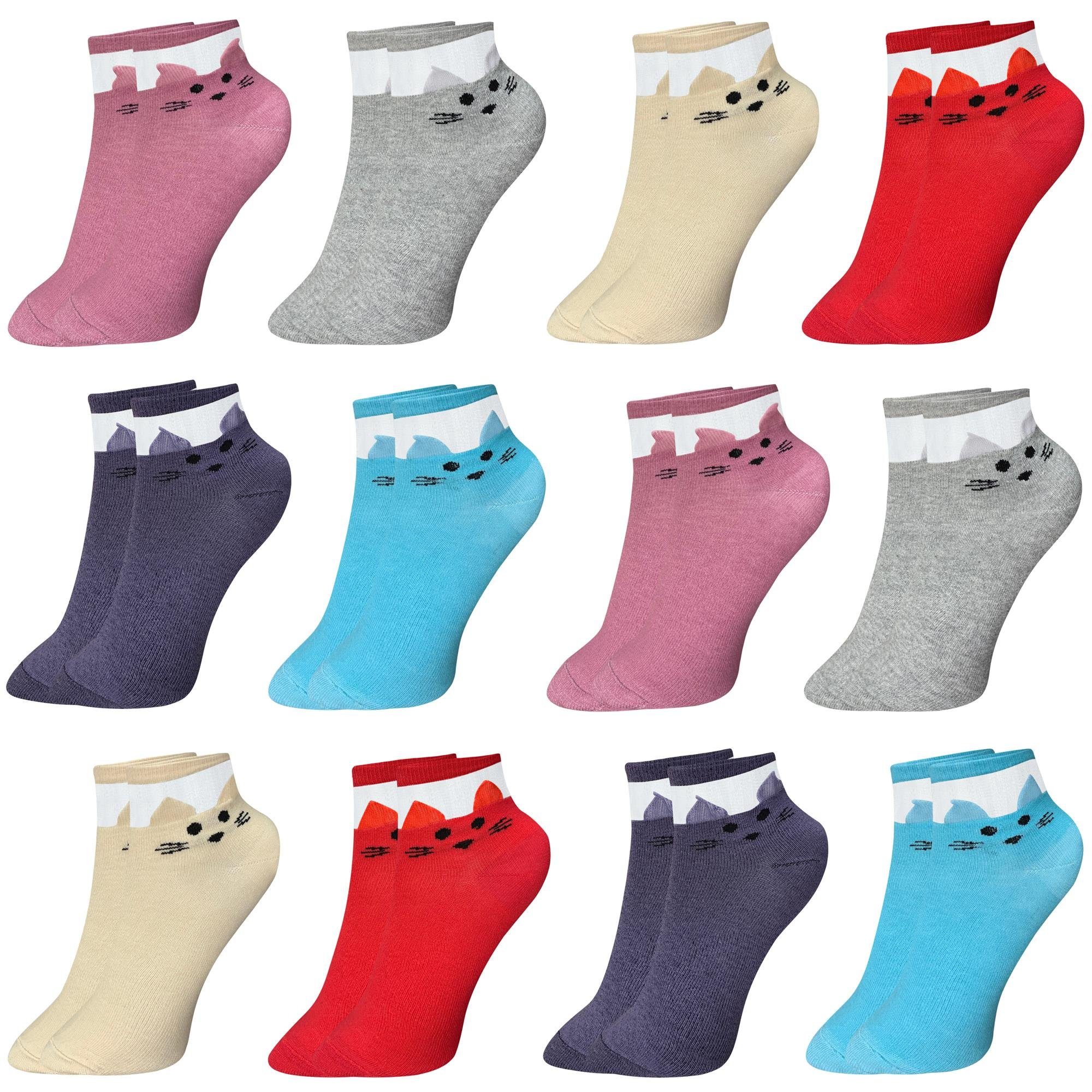 LOREZA Kurzsocken 12 Paar Damen Socken 35-40 Kurzsocken Baumwolle Sneaker Füßlinge Sport (Paar, 12-Paar) 12-Paar Modell 3