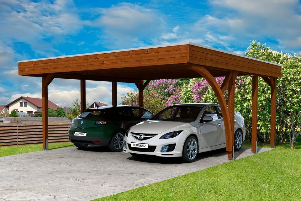 Skanholz Doppelcarport Friesland 7, BxT: 557x555 cm, 201 cm Einfahrtshöhe,  Inkl. H-Pfostenanker, max. Schneelast: 125 kg/m²