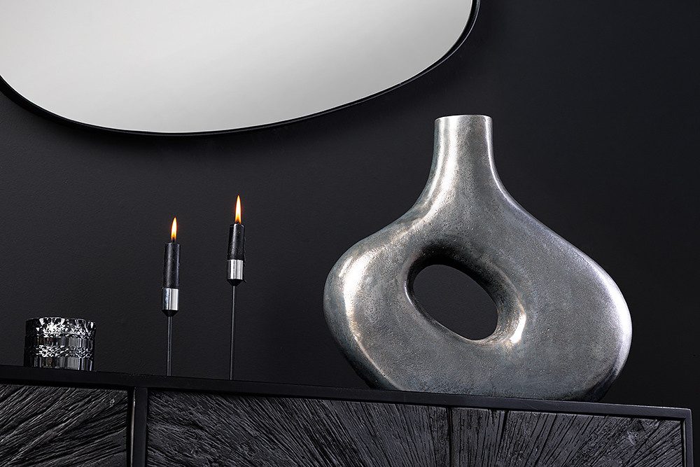 riess-ambiente Dekovase RING 40cm dunkelgrau · organische Tischvase aus Aluminium-Metall (Einzelartikel, 1 St), handmade Blumenvase · für getrocknete Blumen/Pampasgras · Donut-Form